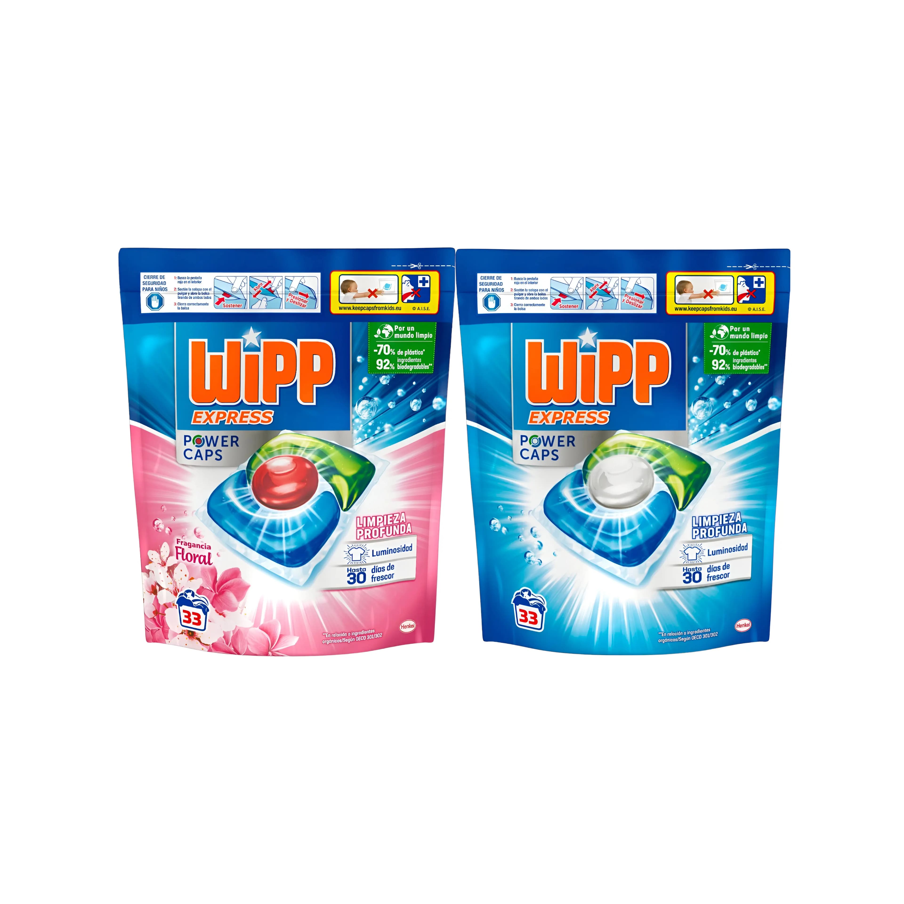 Wipp Express Power Caps - Formato 33 Cápsulas- Pack Aroma Floral + Clásico - Eficaz en Agua Fria - Limpieza Profunda - 2 y 6 Unidades - WIPP.