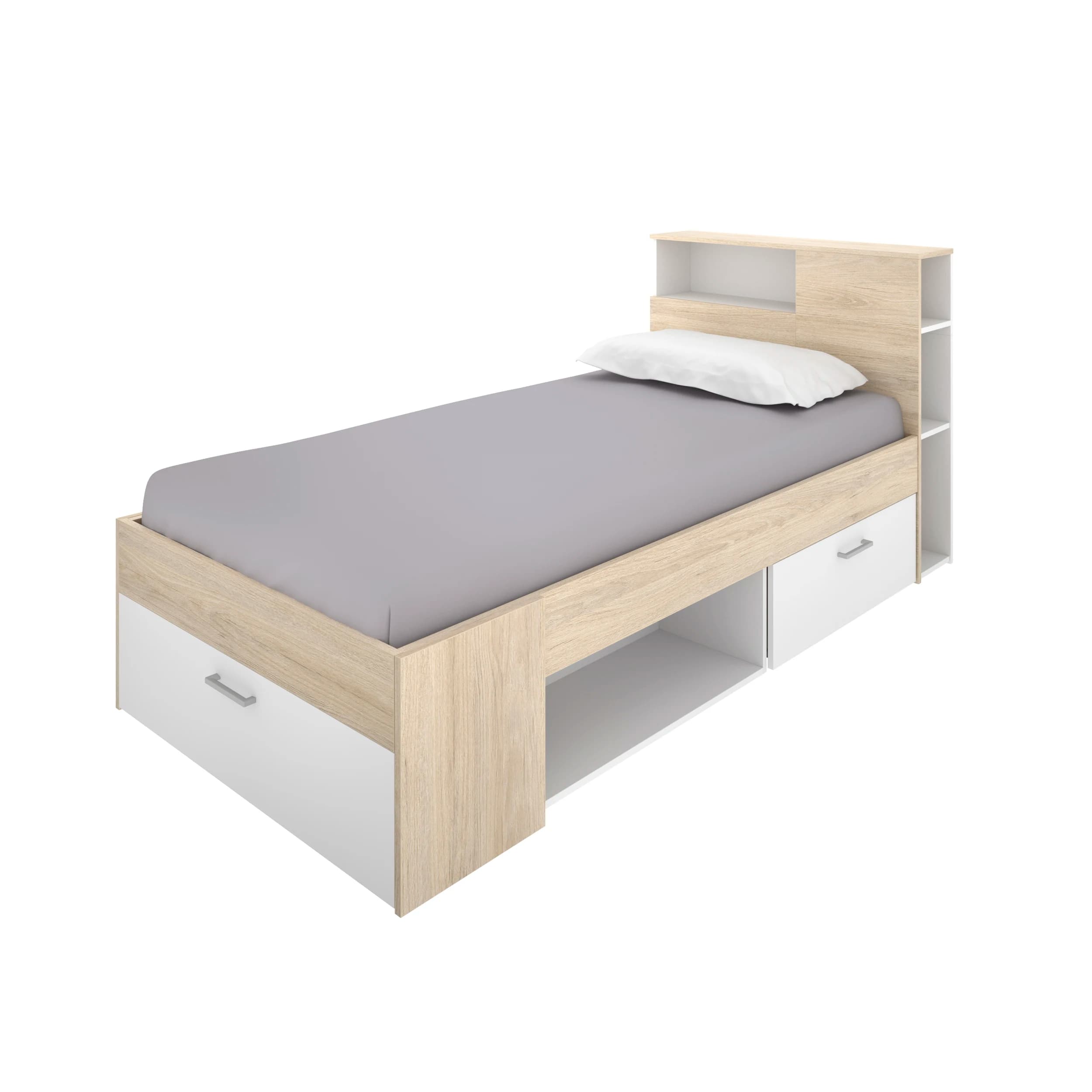 DEKIT GRUPO RIMOBEL LANKA - CAMA COMPACTA DE 90X190 CON CAJONES - NATURAL / BLANCO - 96 x 99 x 218