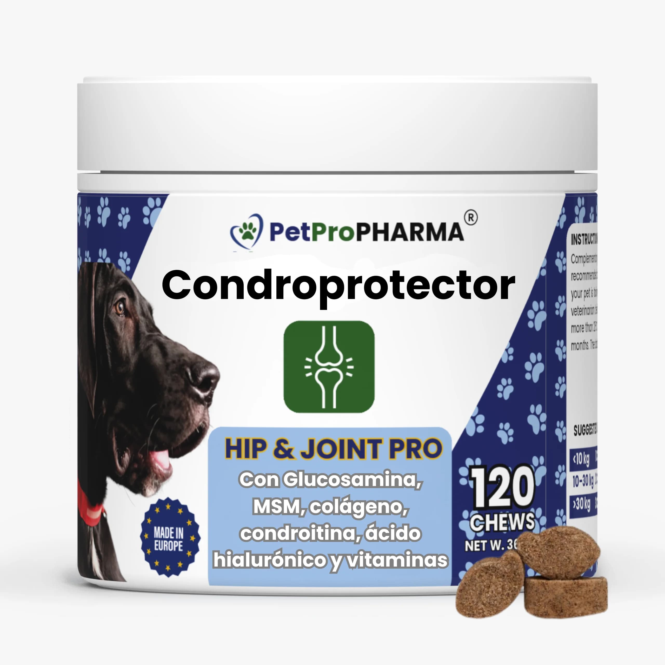 Hip & Joint PRO - Condroprotector Perros y Gatos. Antiinflamatorio Natural para Cadera y articulaciones, con ácido hialurónico,MSM, glucosamina,