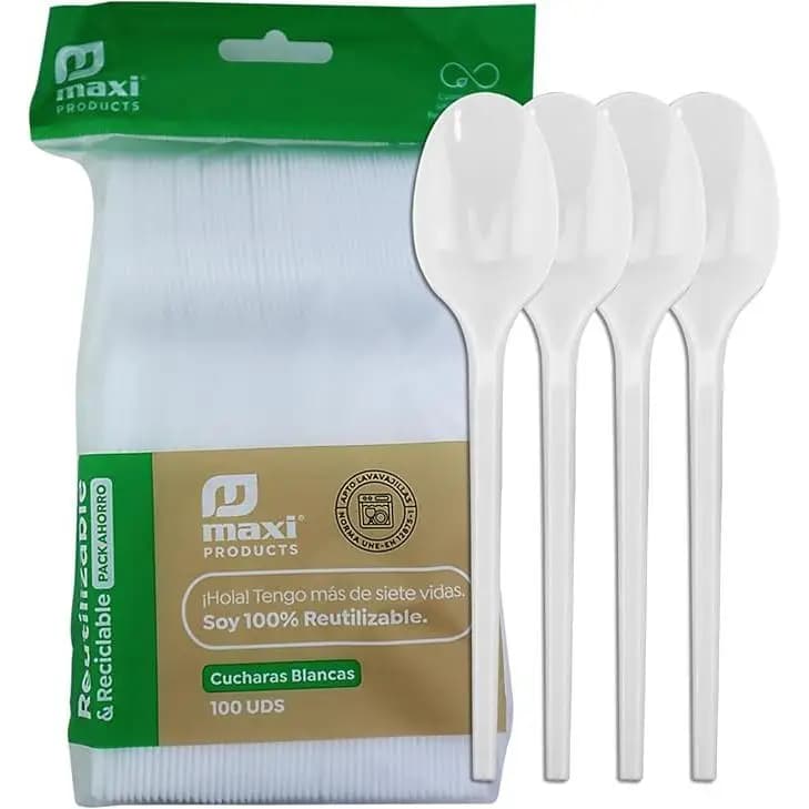 TopRed | Maxi Products - Cucharas Reutilizables Biodegradables - 16.5 Cm/12.5 Cm - Higiénicamente Empaquetadas - Compostables - Libres de BPA - 100%