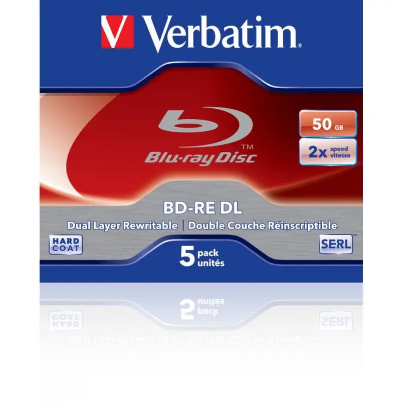 1x5 verbatim bd-re blu-ray 50gb 2x speed, white blue surface jc