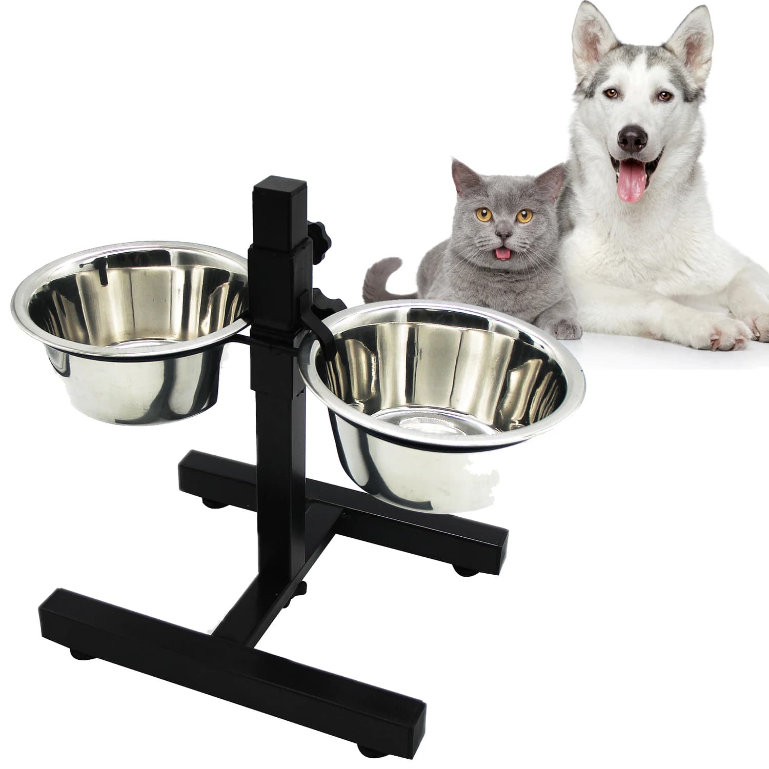 Comederos Bebedero para Perros Acero Inoxidable con Pie Soporte Juego de Cuencos Elevados Altura Ajustable 4 Tamaño Elegir