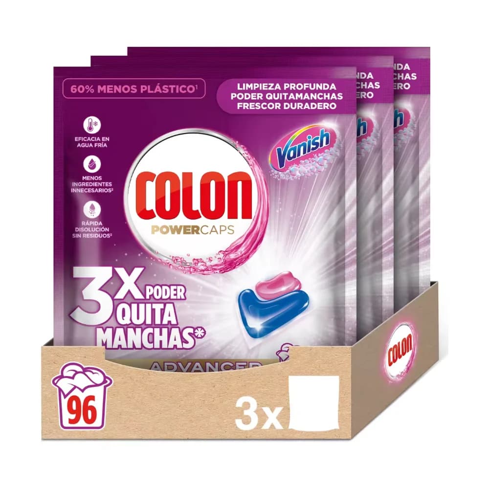 Colon - Detergente para la Ropa 96 Cápsulas, Vanish Advanced, Higiene Advanced y Nenuco. Formato 3x32 uds.