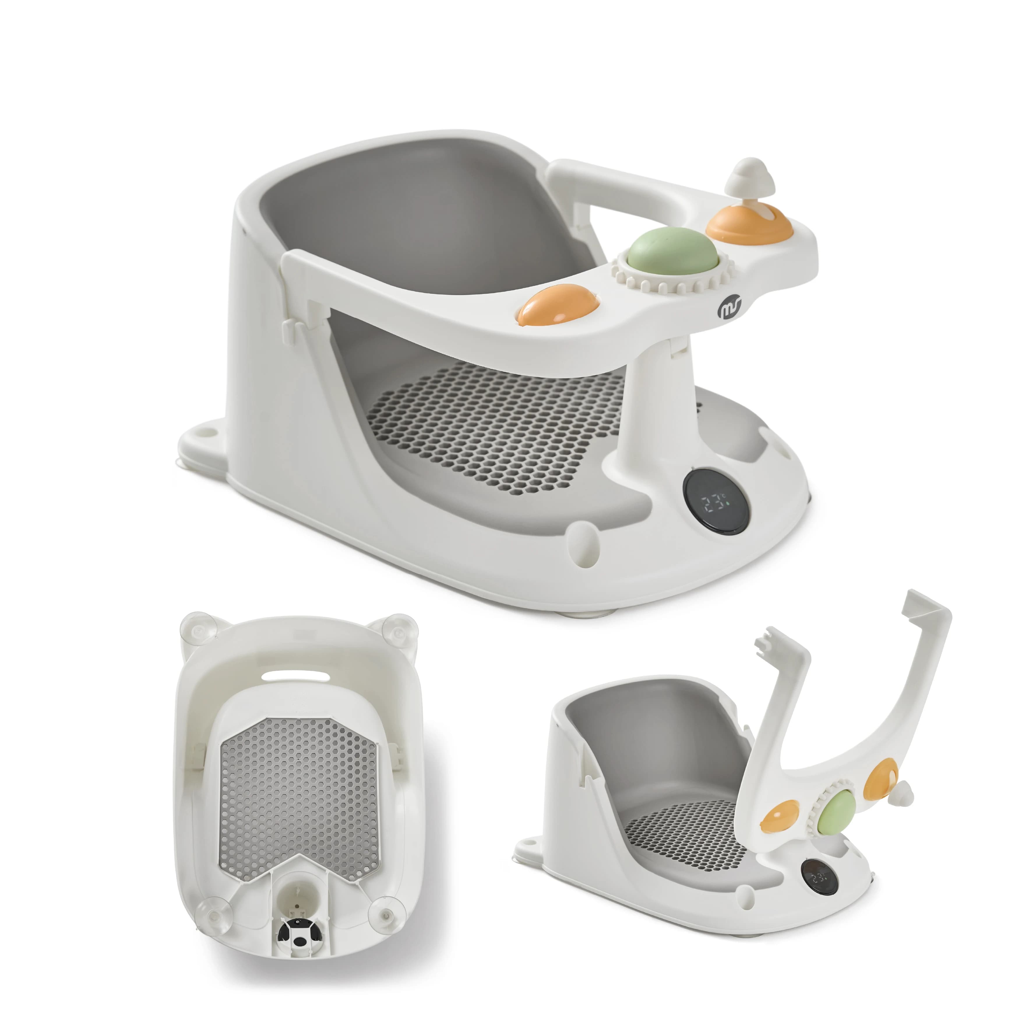 MS BabyWorld Asiento infantil de Ducha para Bebe Antideslizante para niños con TEMPERATURA de 6 a 24 meses, Silla para Bañera o Ducha con Barra para