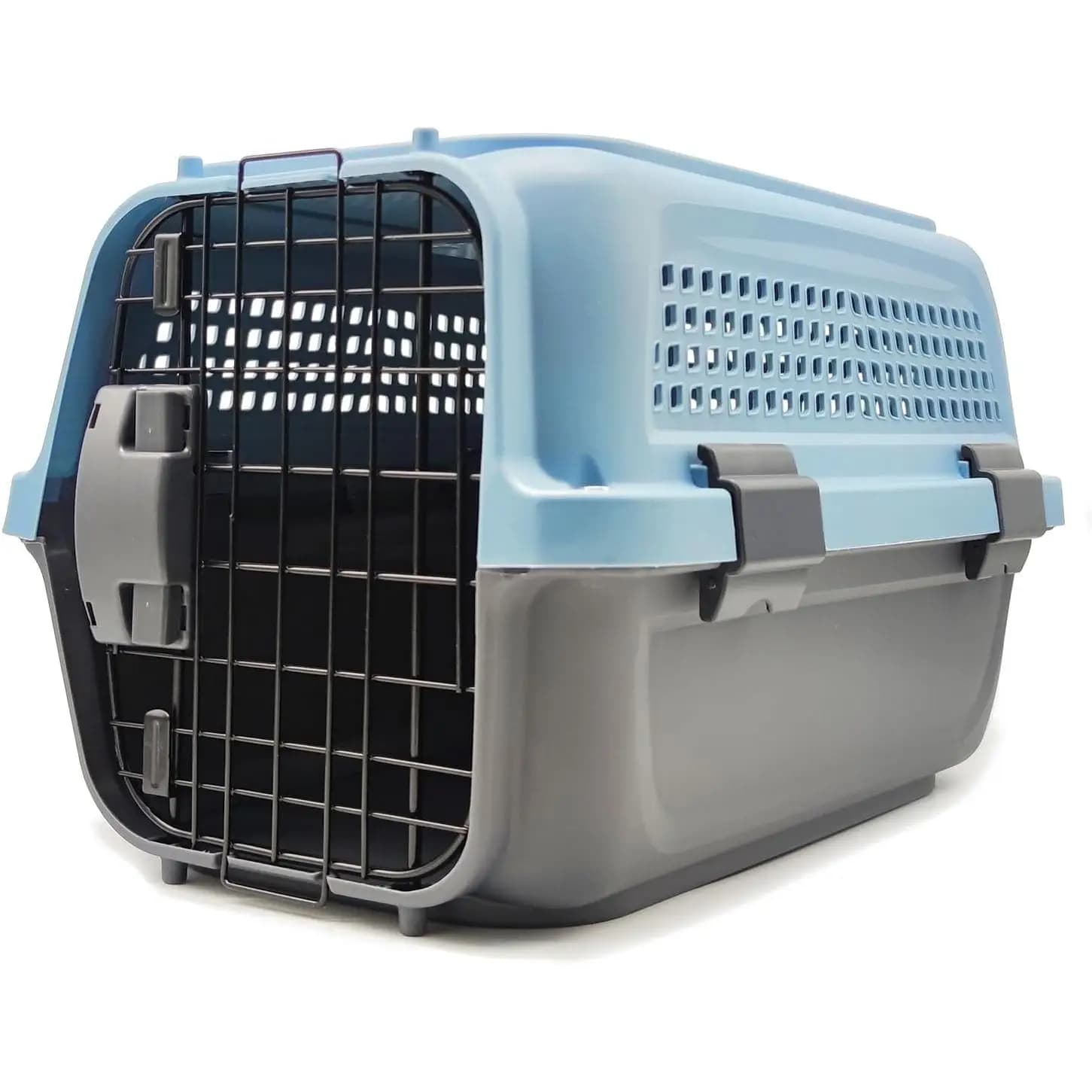 Transportín para mascotas de plástico resistente con puerta metálica y cierre de seguridad, diseño ventilado y asa superior, ideal para perros,