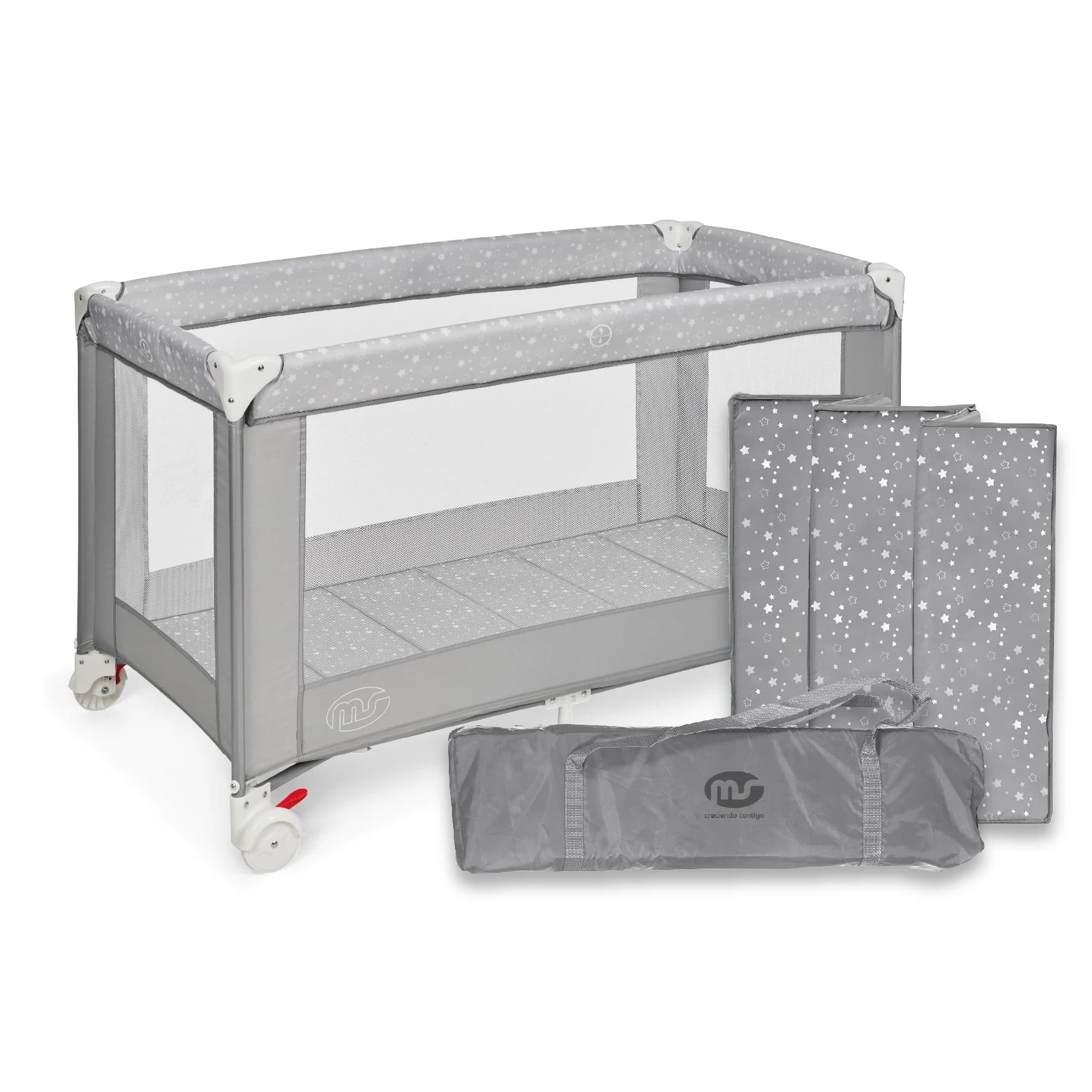 ms Basic - Cuna De Viaje para Bebe 3 Piezas 120 X 60, Incluido Colchóncito Y Bolsa De Transporte, De 0+ Meses hasta 15 Kg, Plegado Y Montaje Fácil,