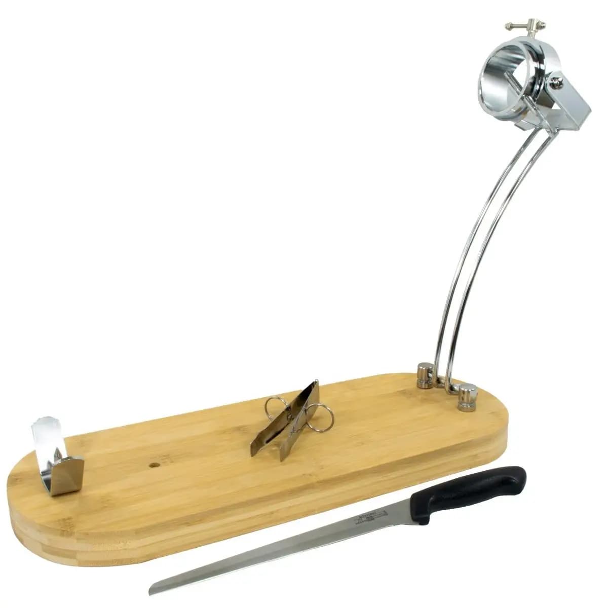 Fackelmann Set Soporte Jamonero Plegable y Giratorio de Bambú con Cuchillo Jamonero 34 cm Nirosta Elegant de Acero Inoxidable y Pinza para Jamón 11