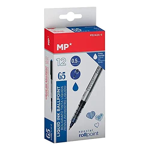 C.A | MP Bolígrafo de Tinta Líquida 0.5mm 🖊️ | Pack 12 Bolígrafos | Tinta Fluida de Escritura Suave y Precisa | Uso Escolar, Oficina y Diario
