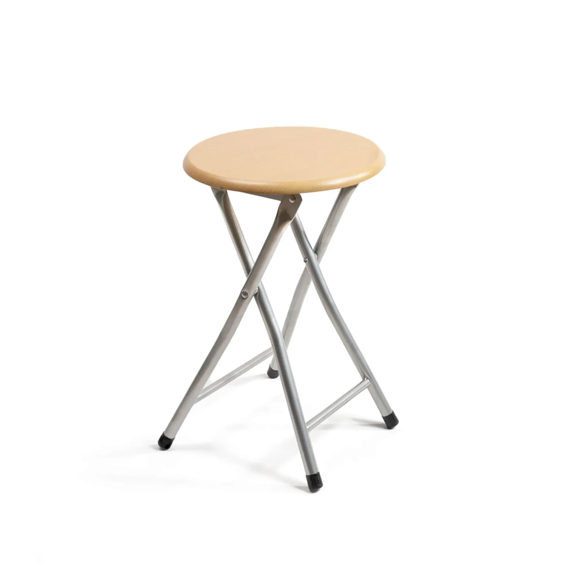 The Secret Home - Taburete Plegable de Madera Estructura Metálica - 30x45cm - Ideal para Cocina, Terraza o Jardín - Color Natural - Diseño Moderno