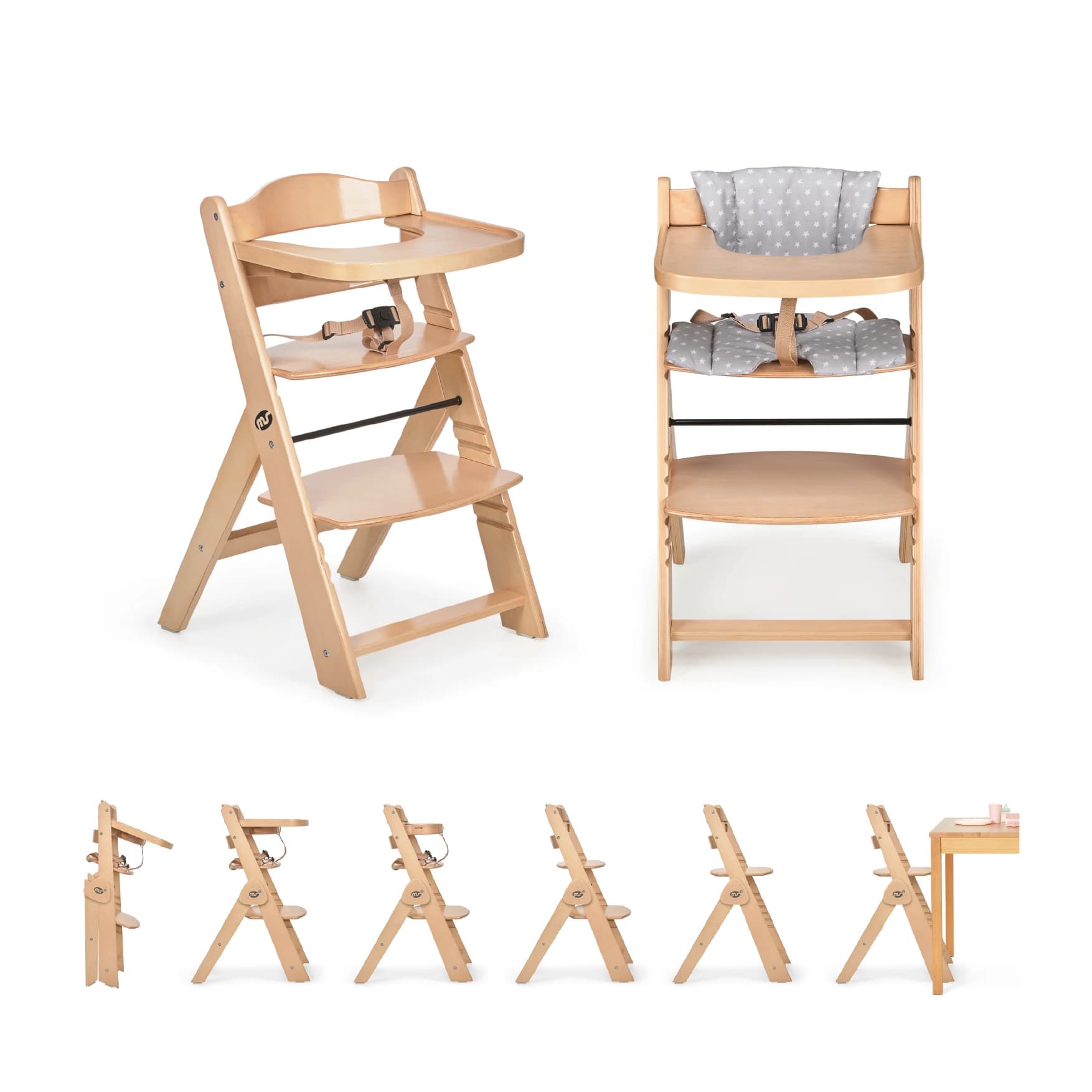 ms Trona para bebé de Madera Full PLEGABLE - Evolutiva- Silla Alta, Ergonómica, Regulable, Segura