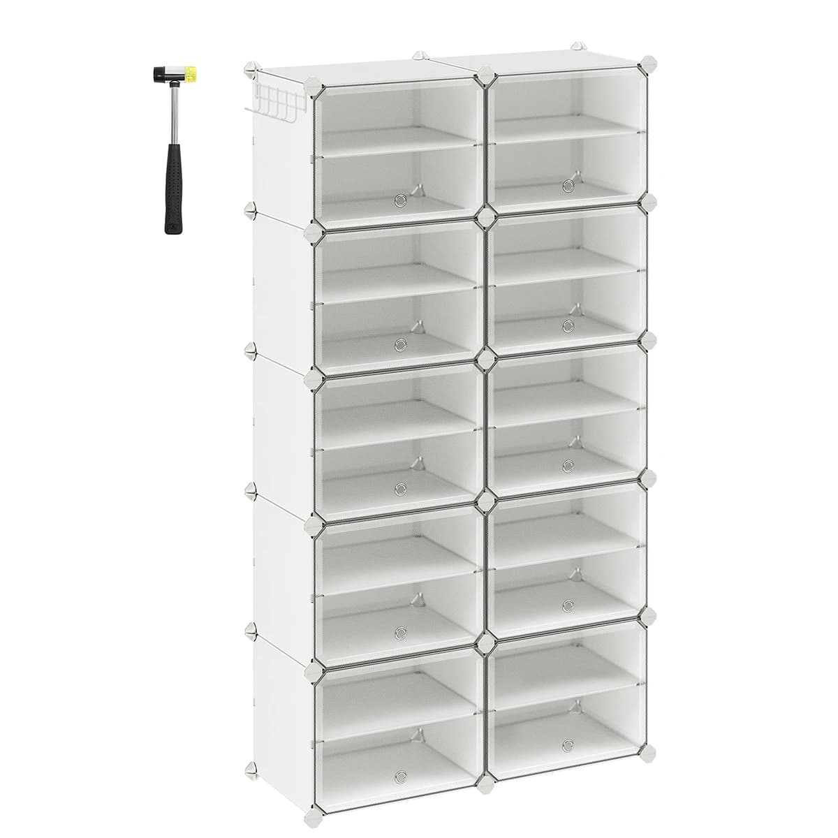 SONGMICS Mueble Zapatero Plástico, 10 Compartimentos, Zapatero Modular, Estantería Modular de Plástico, 30 x 40 x 30 cm Cada Cubo, con Puerta,