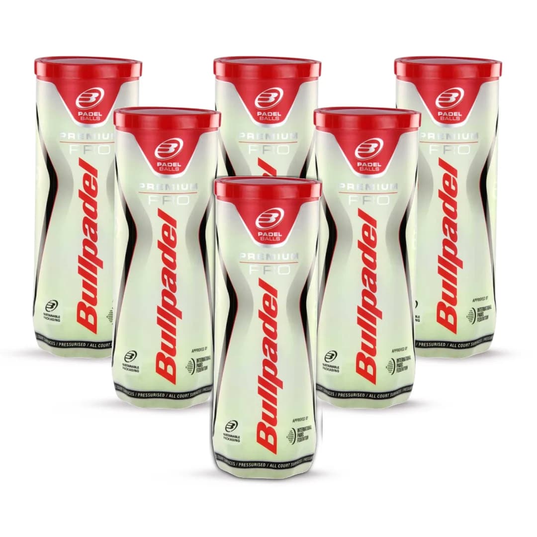 Pelotas BULLPADEL Premium Pro - Varios Formatos Ahorro: 6 Botes, 12 Botes, Cajón de 24 Botes de 3 Pelotas de Pádel Presurizadas - Máxima