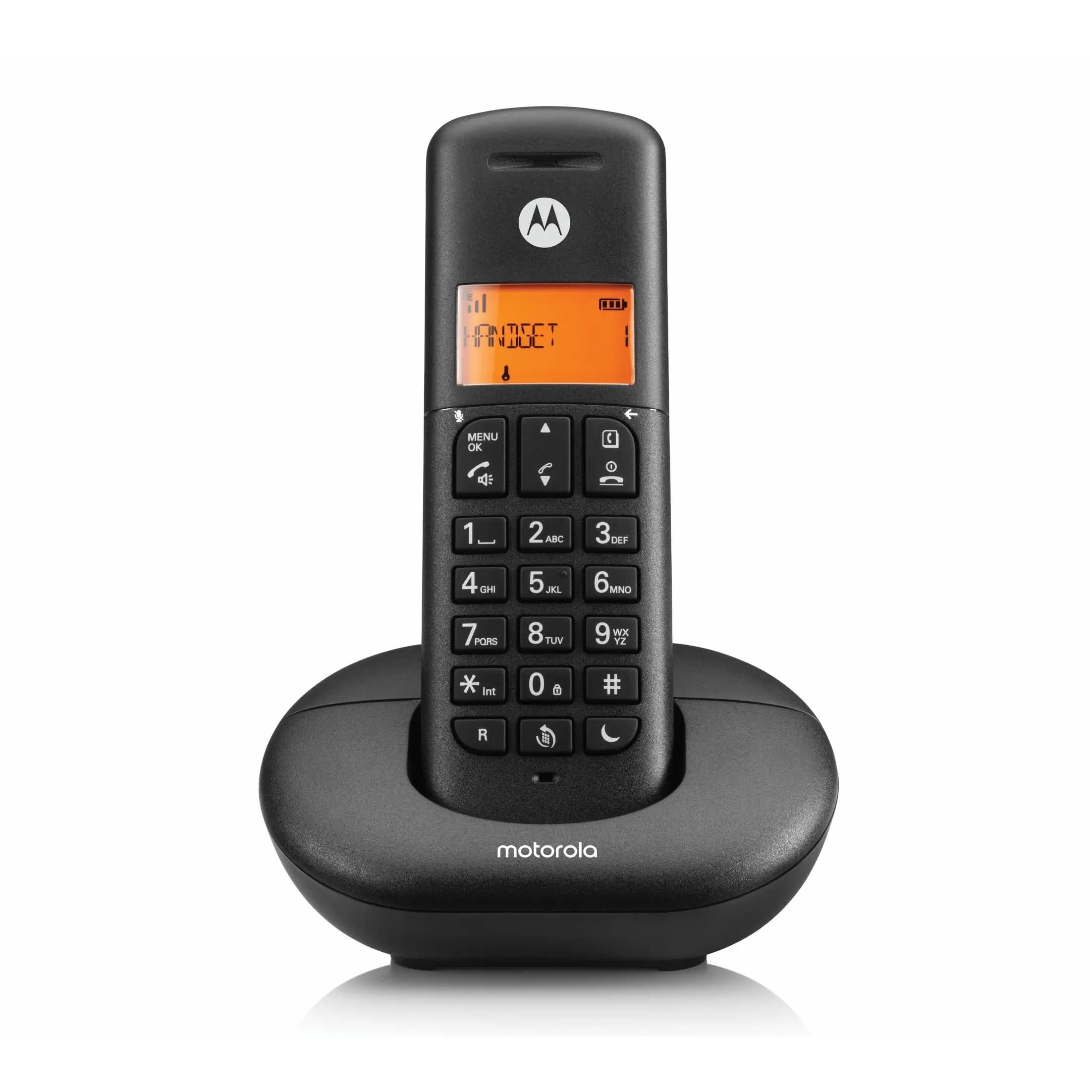 Motorola Voice - E201 Teléfono Fijo Inalámbrico Digital, Interceptación de llamadas, Acceso remoto, Tecla No Molestar, Altavoz Manos Libres, Negro