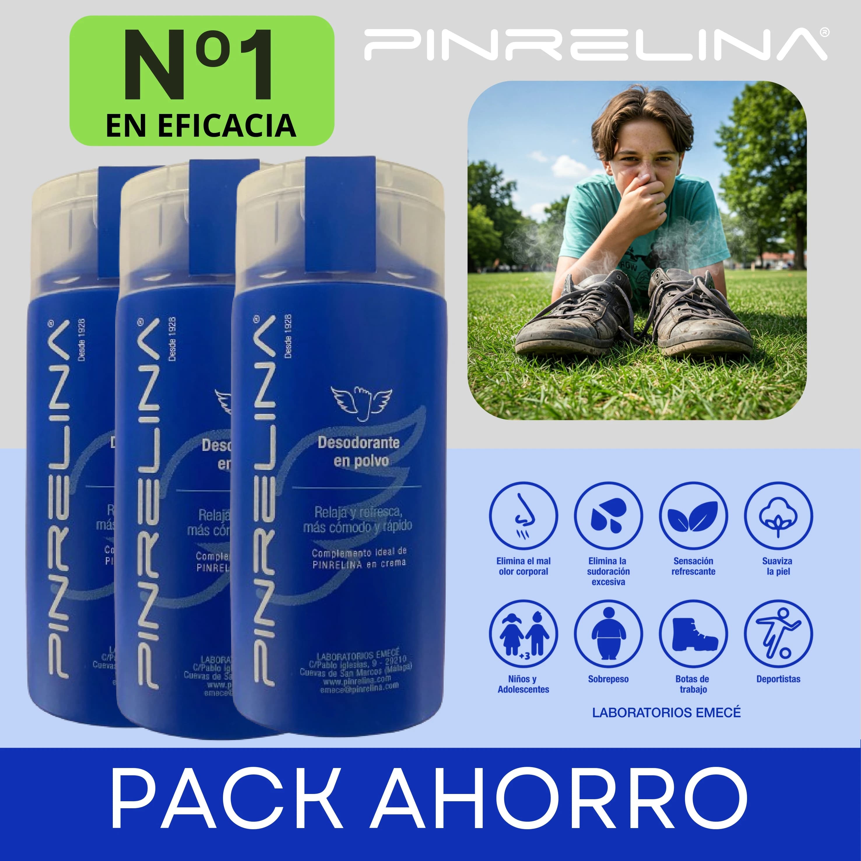 Polvo Desodorante Pies y Calzado Pack Ahorro (3 Unidades) - Elimina el Mal Olor y Absorbe la Humedad - Acción y Frescor muy Duradero 3x60g