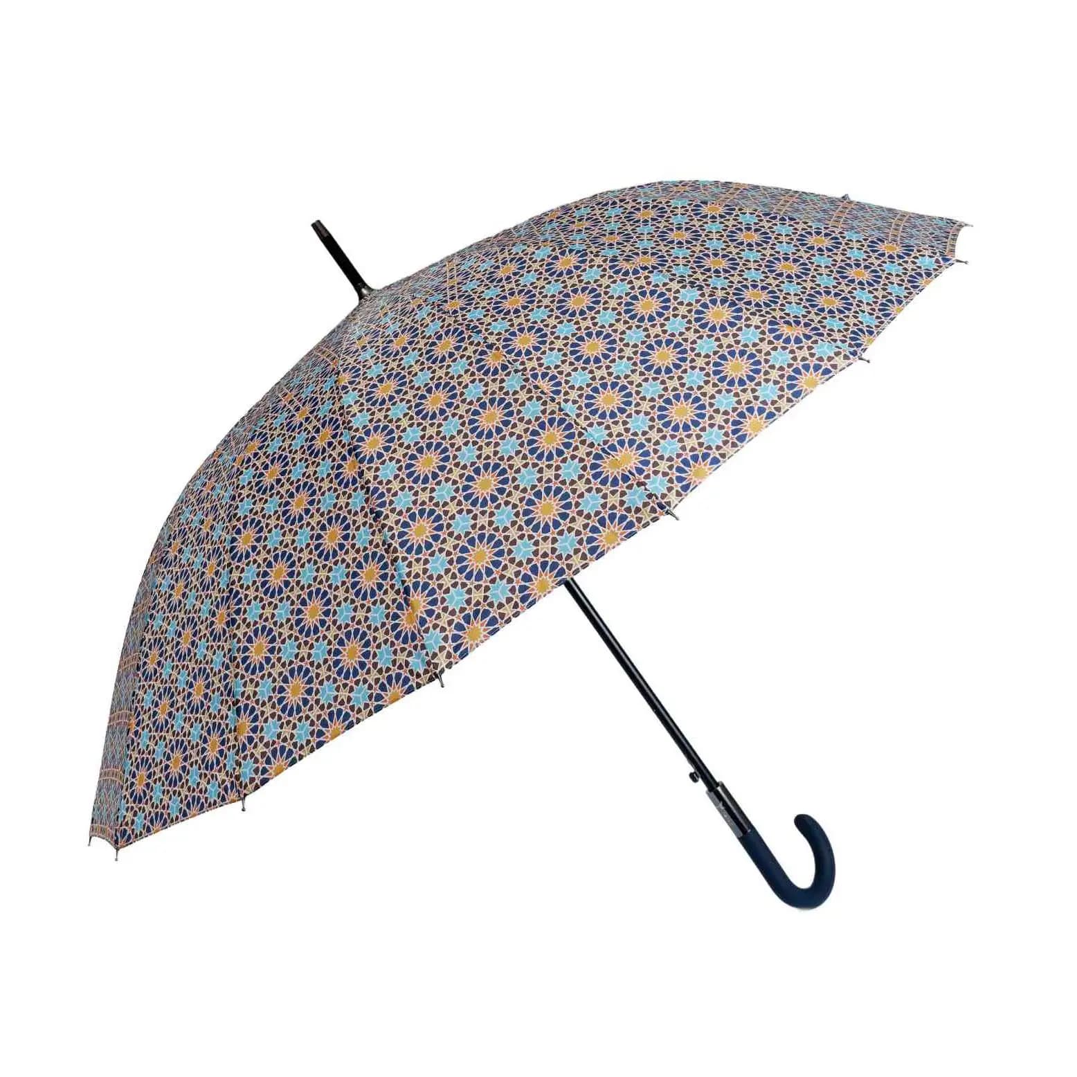 J.S ONDO PARAGUA LARGOS ANTIVIENTOS ESTAMPADOS DE MOSAICOS, Hombre Mujer  , Paraguas Holográfico Automático Plegable, 16 Varillas Resiste Al Viento,