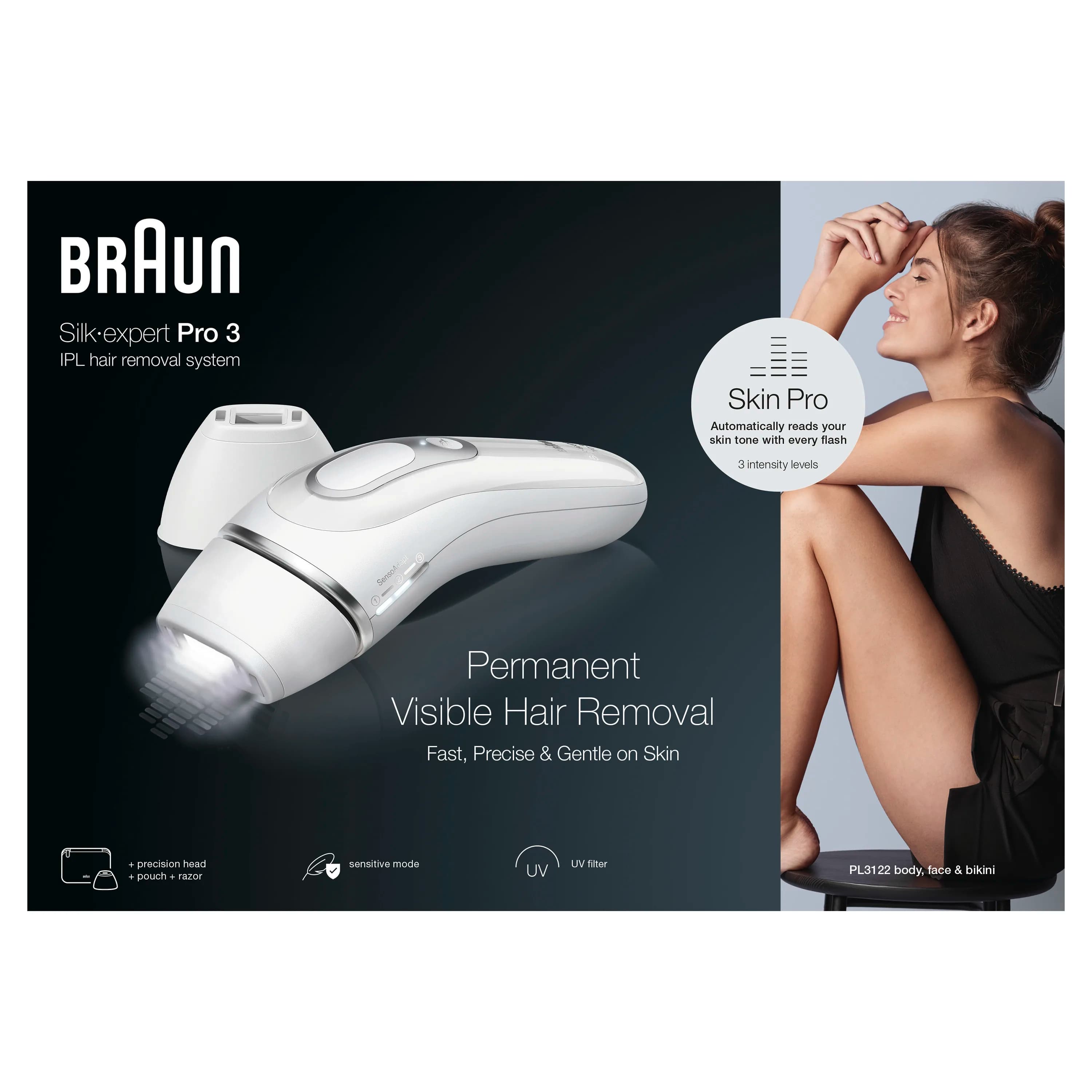 Braun Luz Pulsada Silk-expert Pro 3 Depiladora IPL. Eliminación Del Vello En Casa, Alternativa Para Depilación Láser, Con Funda, Maquinilla De