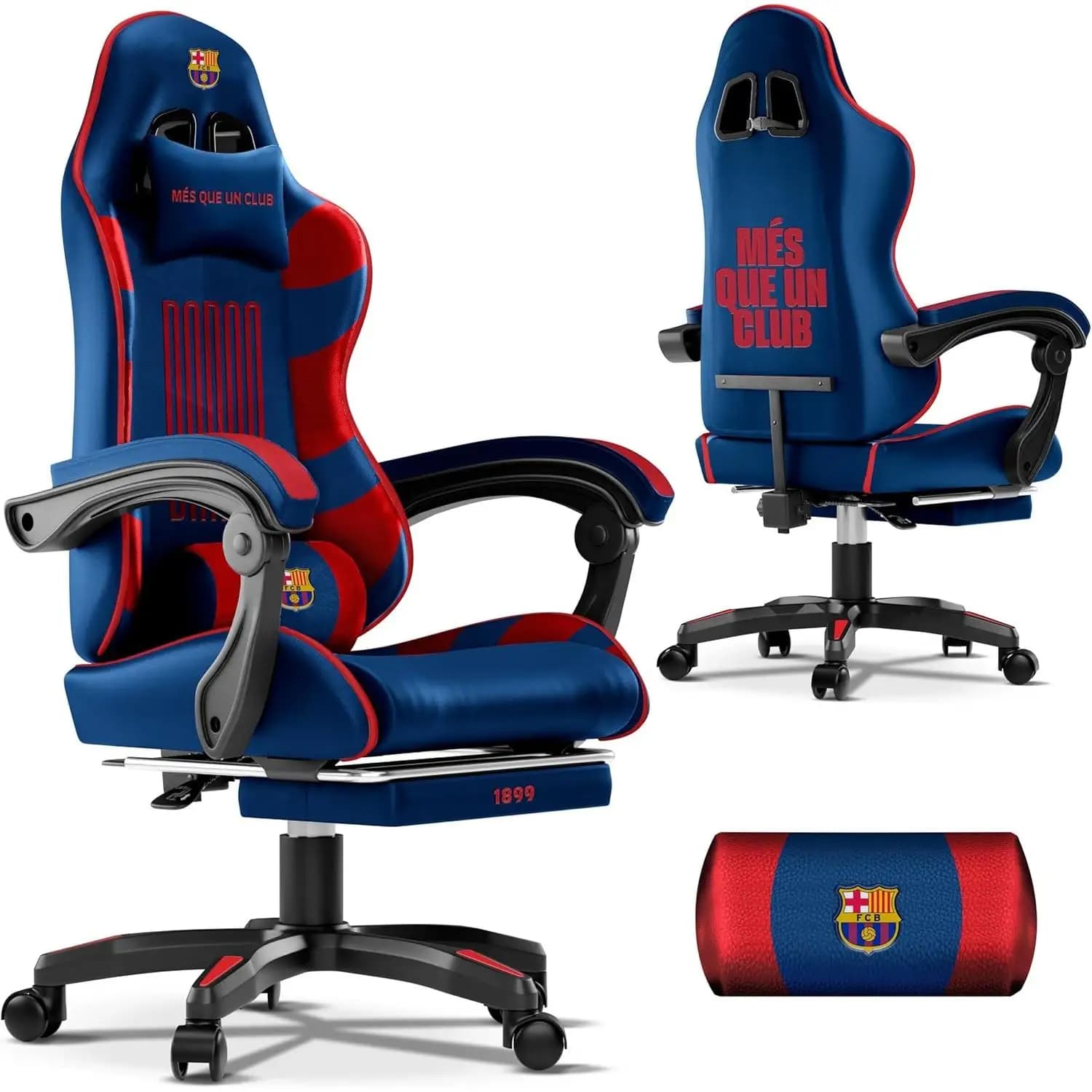 RELAXTY FC Barcelona Silla Gaming Oficial con Masaje Lumbar, Reposapiés y Respaldo 135º