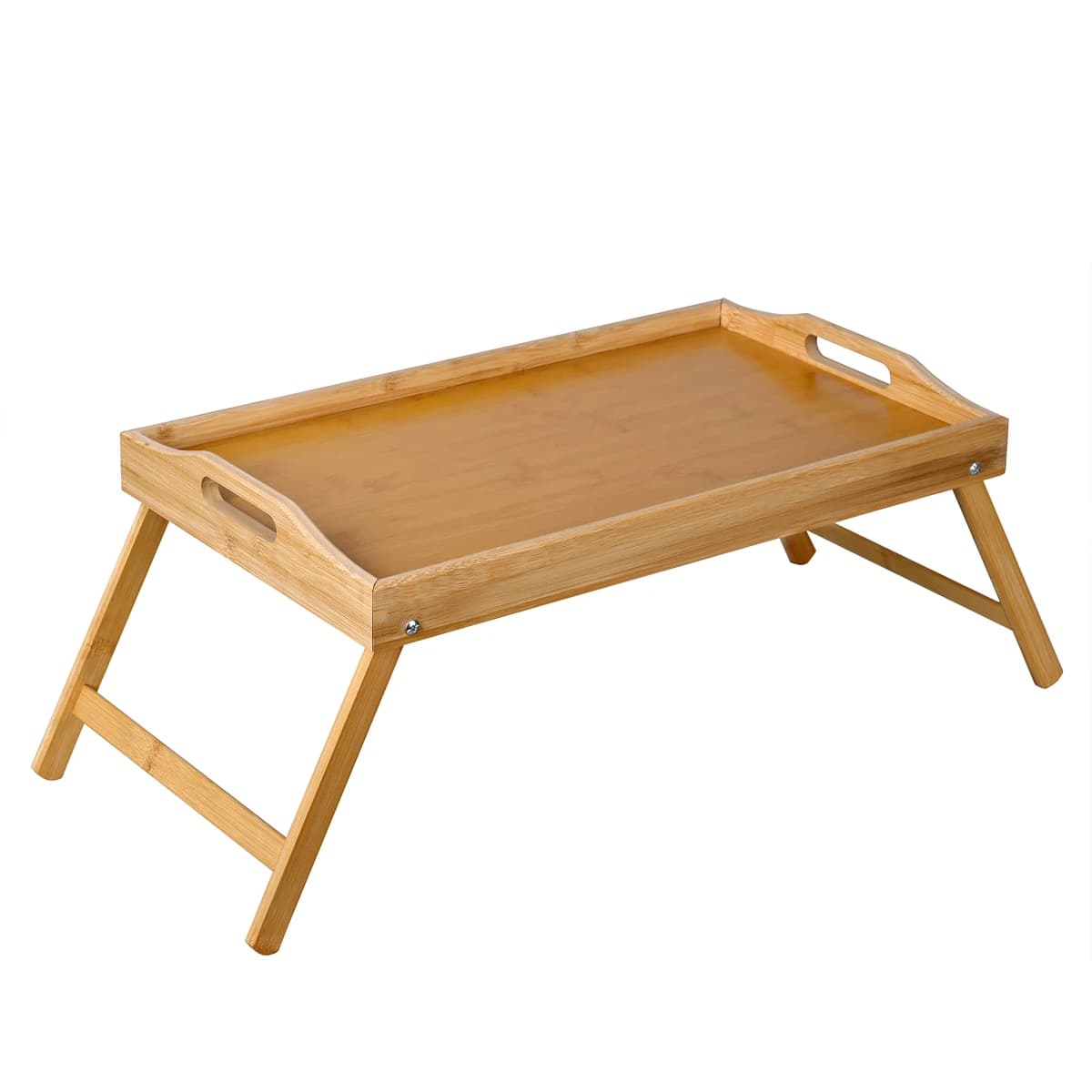 T-LoVendo Mesa para Cama de Bambú con Asas, Bandeja con Borde Alto. Plegable, Mesita de Desayuno, Resistente al Agua, para Ordenador Portátil,