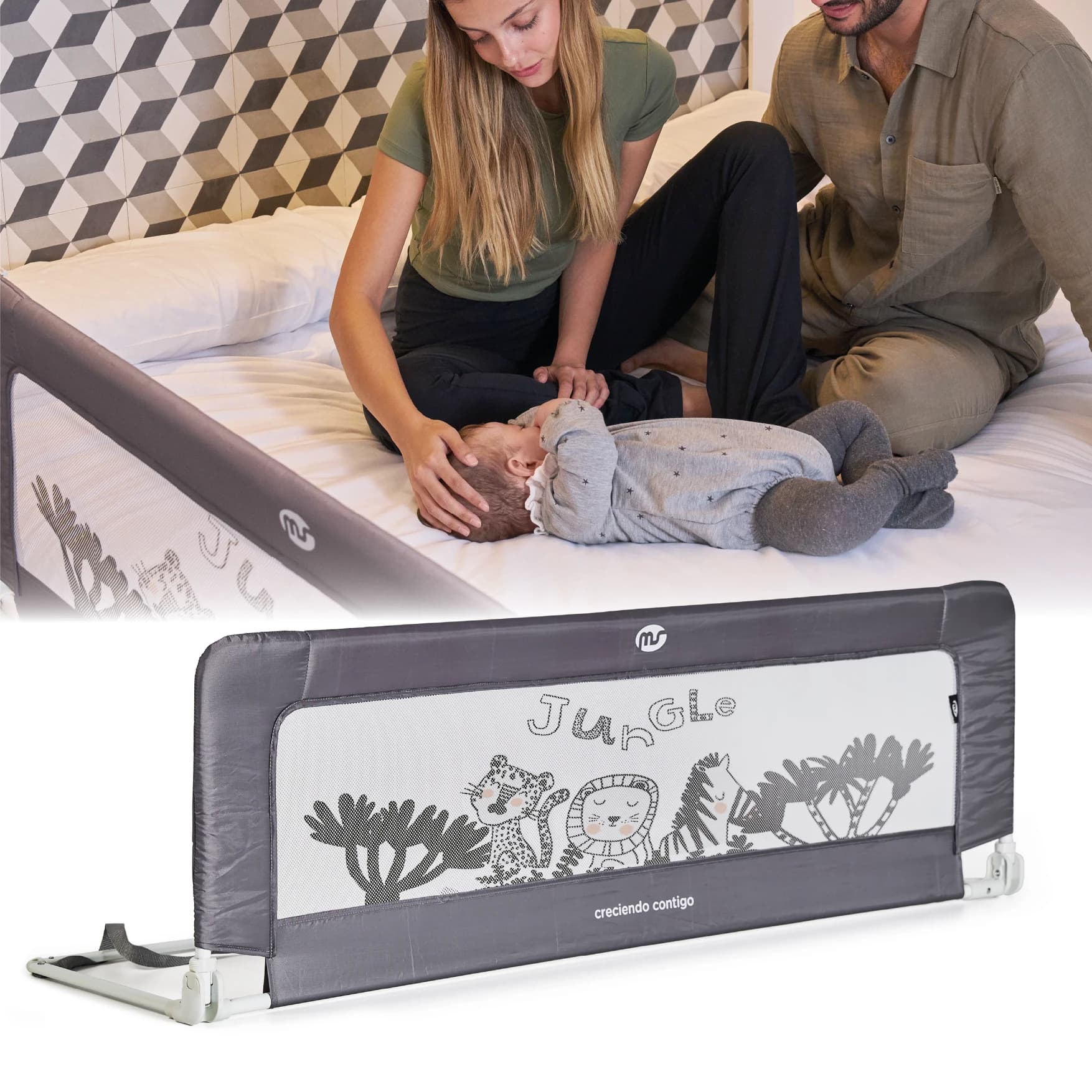 ms - Barandilla de Seguridad para niños portávtil, Barrera de Cama de Viaje, Plegable y portátil, fijación Segura, 150 Cm, Blanco.