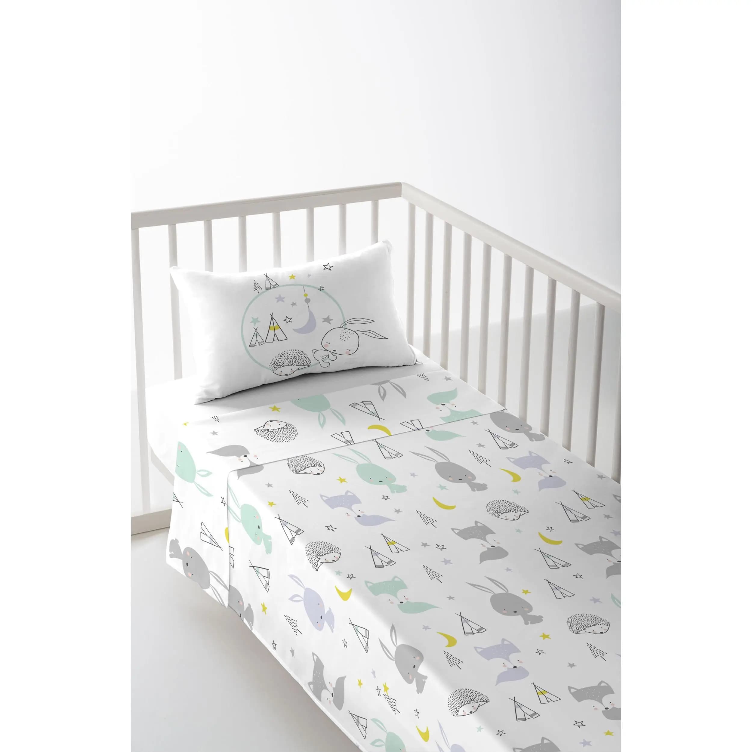 COOL KIDS - Juego de Sábanas Cuna Estampado - 100% Algodón Extrasuave - Incluye Sábana Encimera + 1 Funda de Almohada - 100x130/120x180 cm -