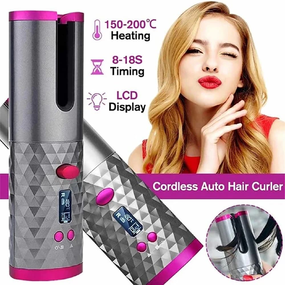 Rizador de Pelo Automático Inalámbrico, Planchas Rizadoras con 6 Temperatura y Temporizado, Rizador Recargable Con USB Profesional, Con salida USB,
