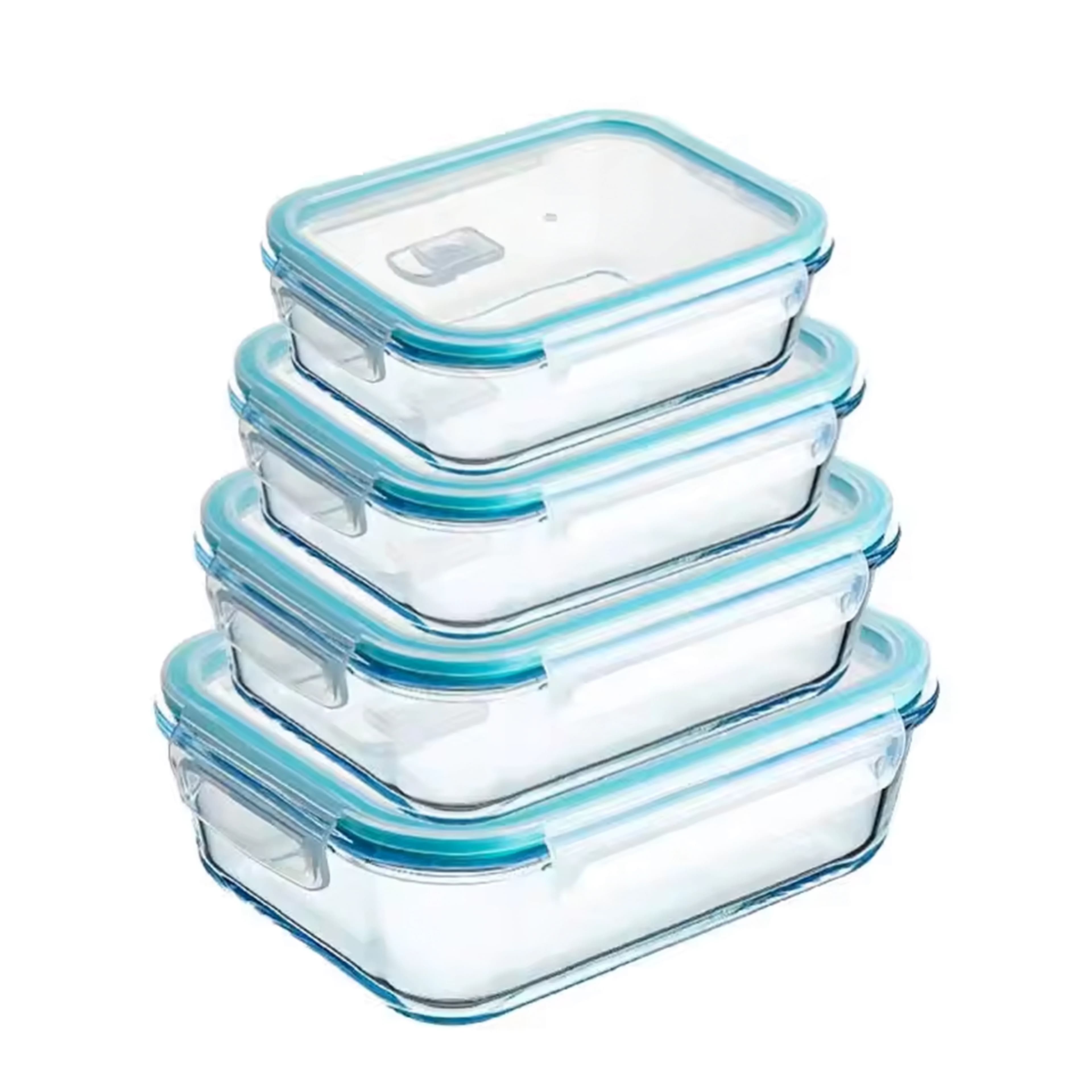 Set de 3 y 4 Recipientes Herméticos de Vidrio Borosilicato - Fiambreras Rectangulares 375cc a 1500cc - Válvula para Microondas - Apto Horno,