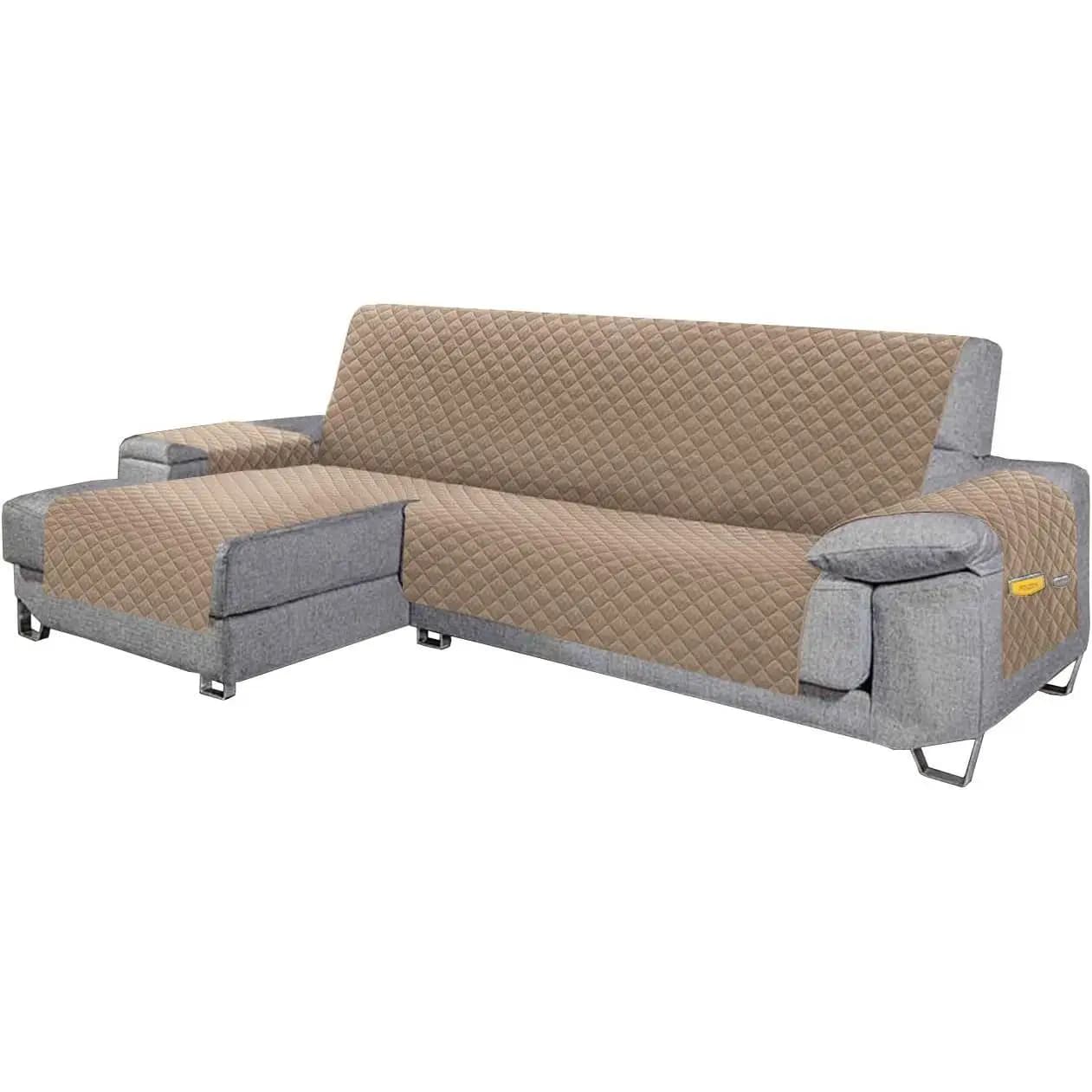 Funda Sofá Chaise Longue, Acolchada Reversible, Protección Antiácaros y Manchas, Para Sofás de 240cm, Disponible en: Rojo, Marrón, Azul, Beige y