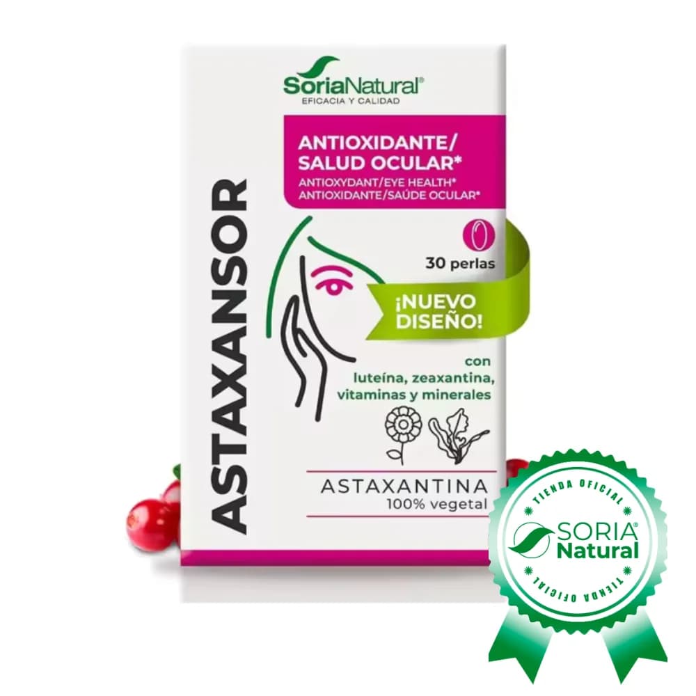 Soria Natural Astaxansor - Astaxantina Antioxidante Potente y Protector Ocular - Salud Visual Mejorada - 30 perlas