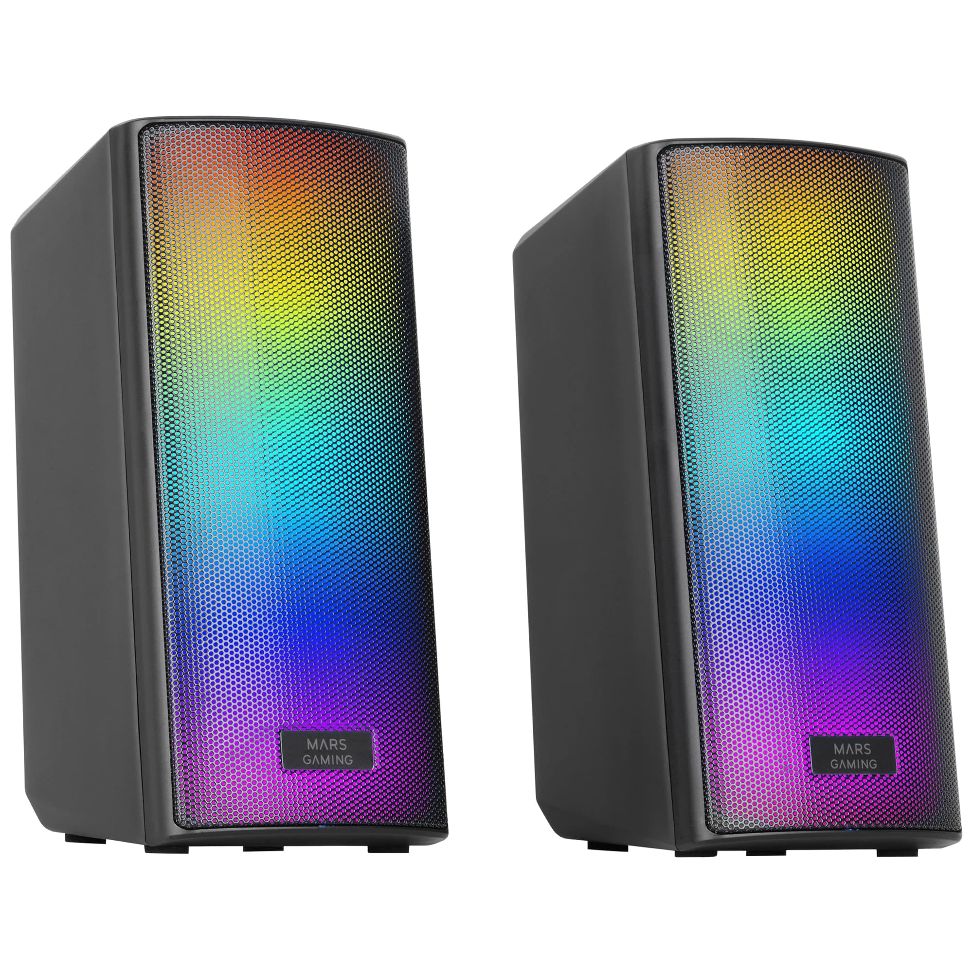 Mars Gaming MSRGB2, Altavoces Bluetooth 5.3 15W, Procesador de Sonido DSP, Iluminación RGB Dinámica, Frontal Total Mesh, Altavoces Compactos con