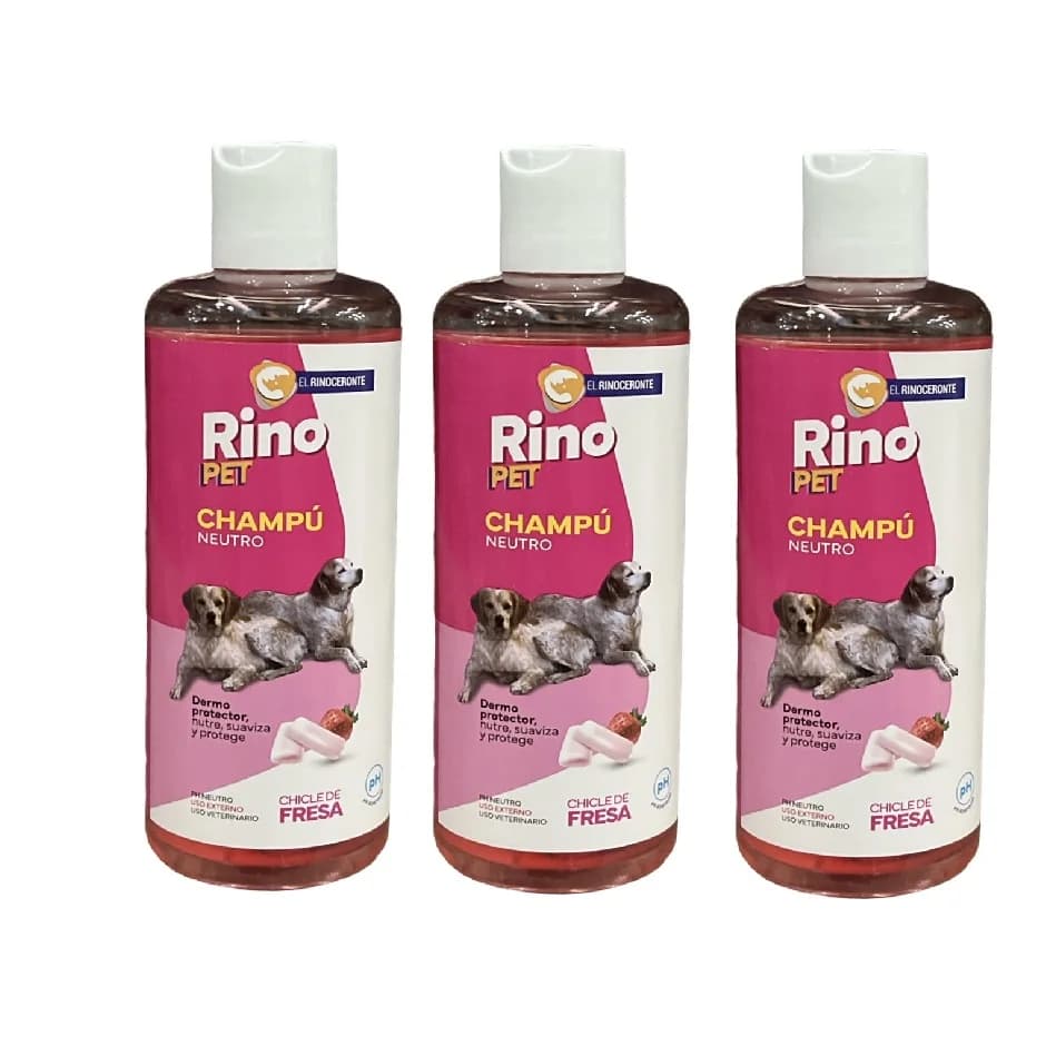 PACK de 3 - Champú neutro para mascotas chicle de fresa Rino pet 3 unidades