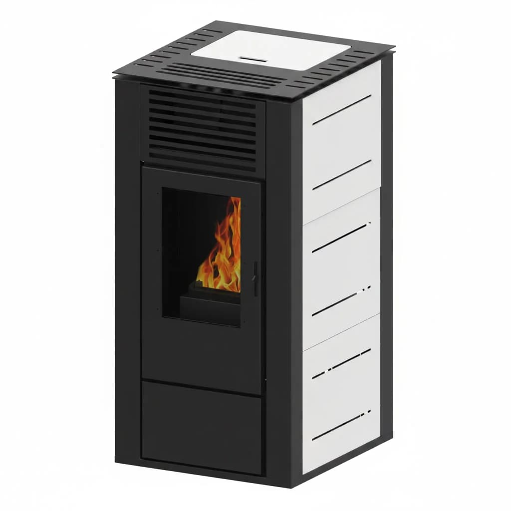 Muspel - estufa de pellets canalizable HERMOD 14 kW de acero con sistema de distribución de calor a múltiples estancias, certificación CE y diseño