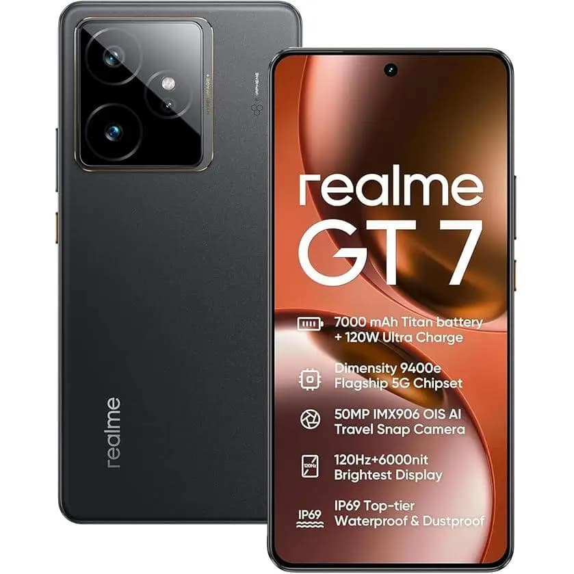 Teléfono - realme GT 7 5G Smartphone,12GB+256GB | 12GB+512GB, MediaTek Dimensity 9400e, Bateria Titan 7000mAh+Carga rápido de120W, Cámara IMX906