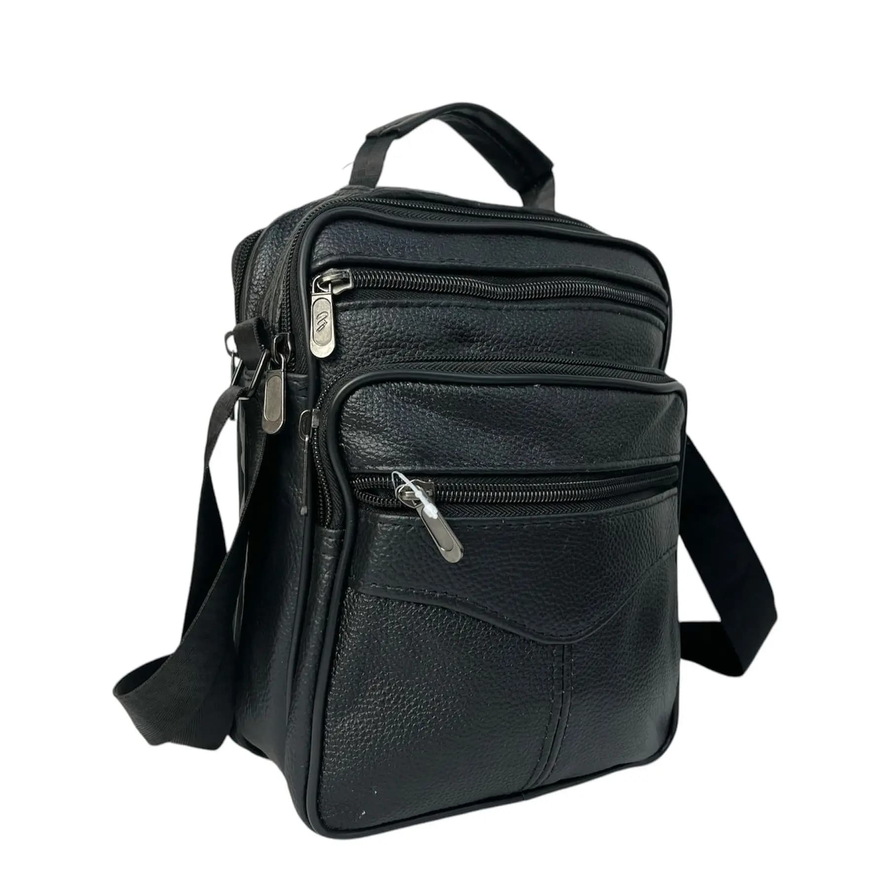 MEJORADA Bolso de hombro de cuero genuino para hombre, bandolera Vertical de piel auténtica multibolsillo para hombre
