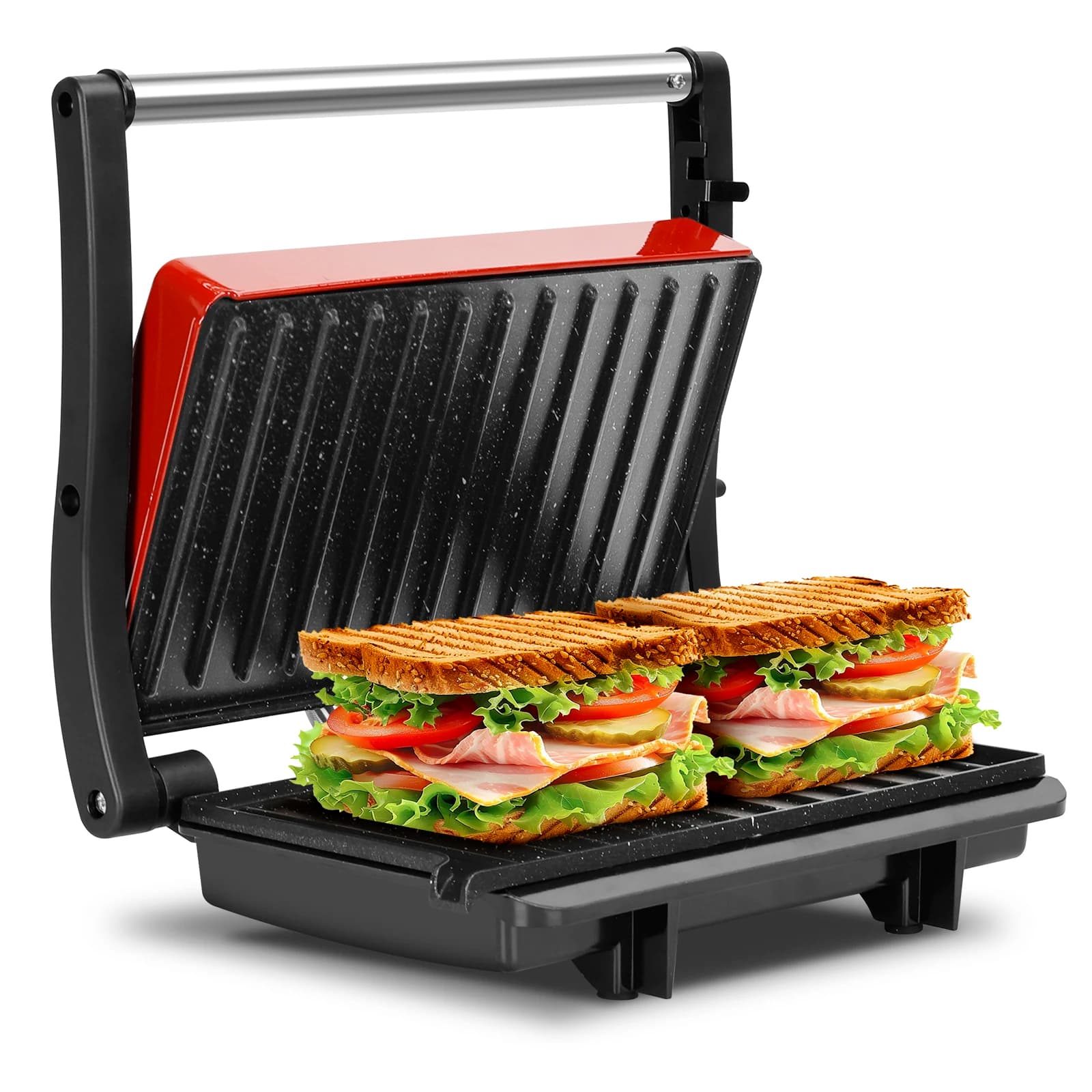 Sandwicheras y Panini, Parrilla Eléctrica, Grill ( Apertura de 180º,Placas Antiadherentes,1000W)