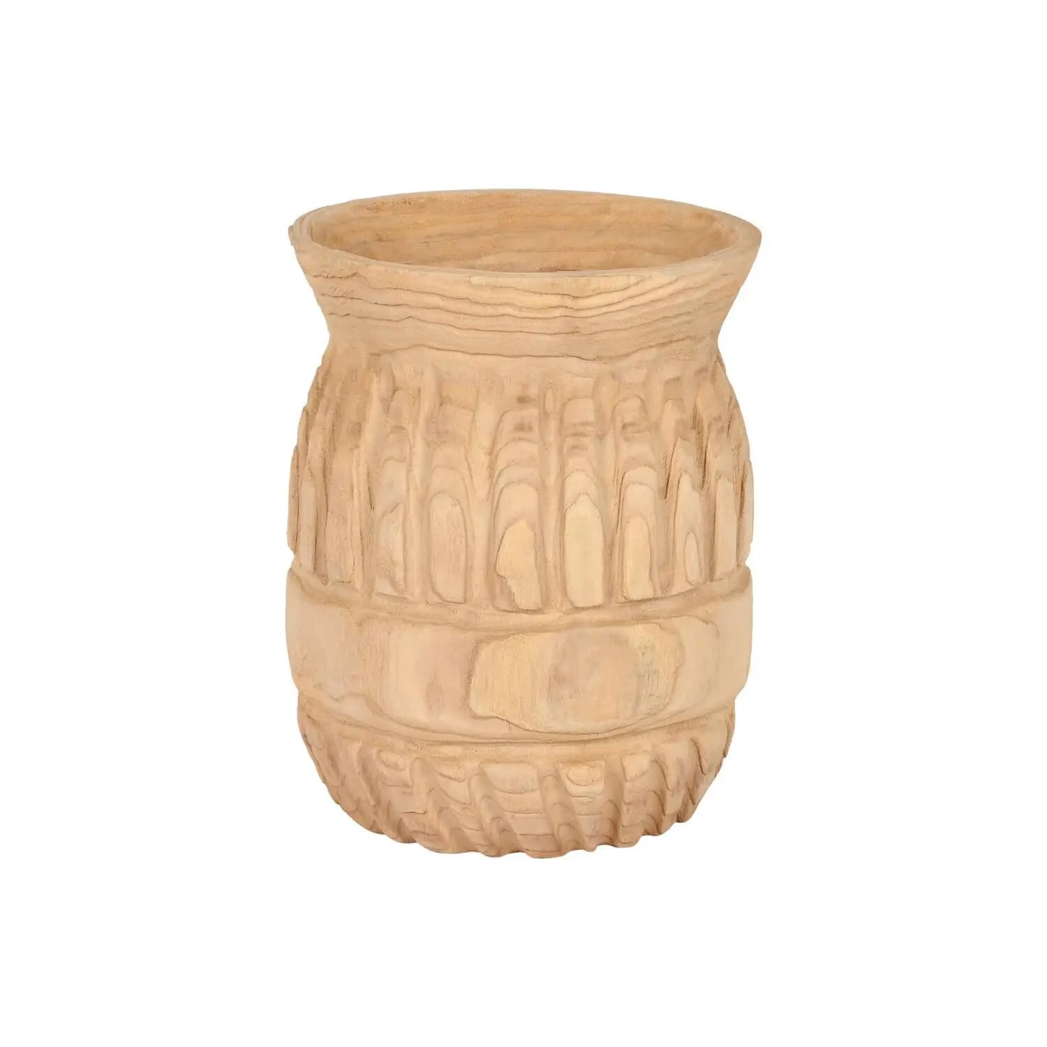 JARRON MADERA PAULOWNIA 28X28X36 TALLADO NATURAL LD213676 - EL MEJOR COMPLEMENTO PARA TU HOGAR FIJALO