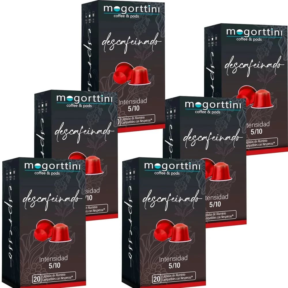 120 Cápsulas de Café Descafeinado Mogorttini - Compatibles con Máquinas Nespresso, Sabor Intenso y Aroma Natural, Envase Reciclable