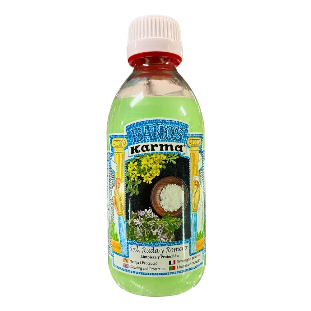 BAÑO DE SAL, RUDA Y ROMERO: LIMPIEZA Y PROTECCIÓN (3 USOS, 250ML).