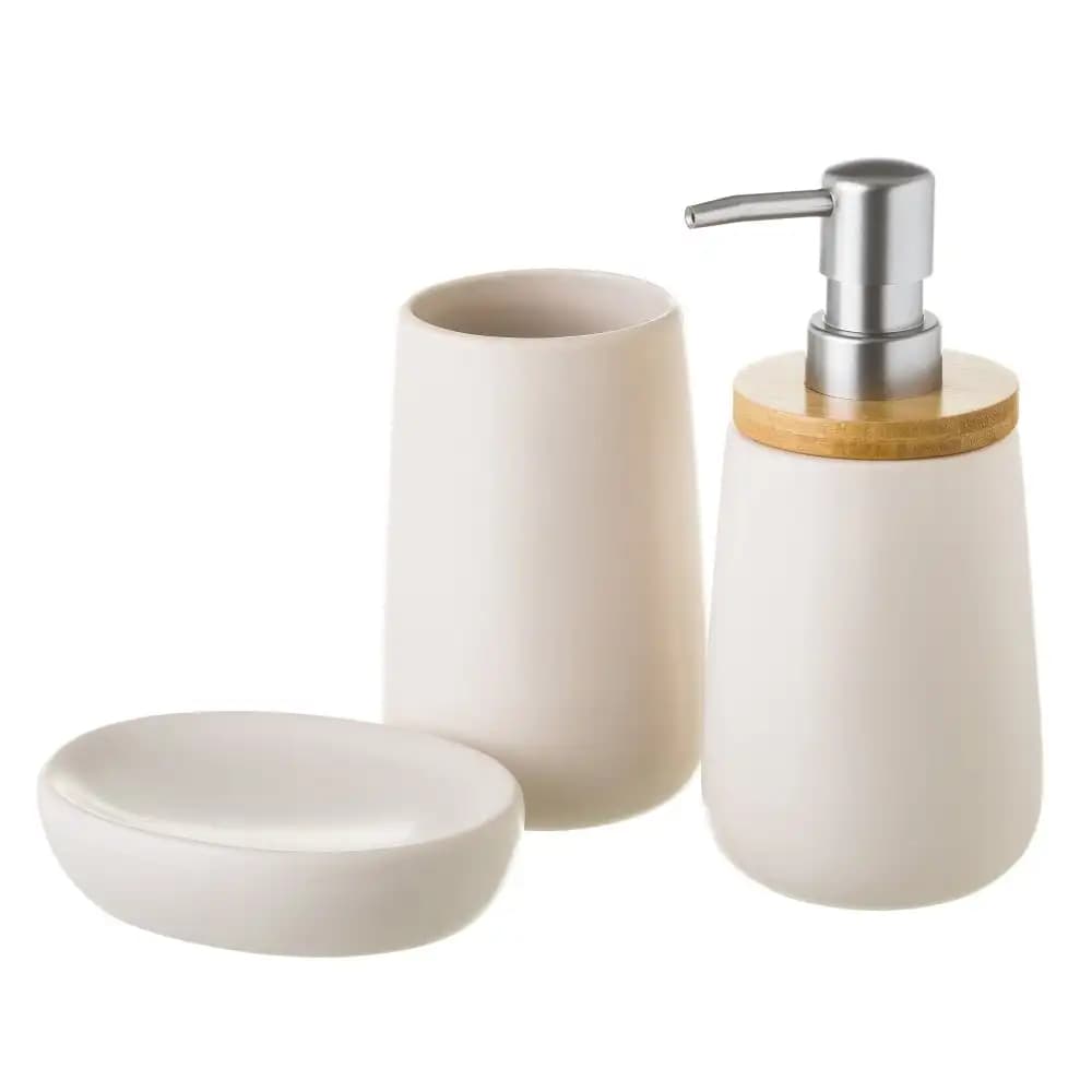 Lola Home Juego de dispensador y portacepillos de baño de cerámica blanco