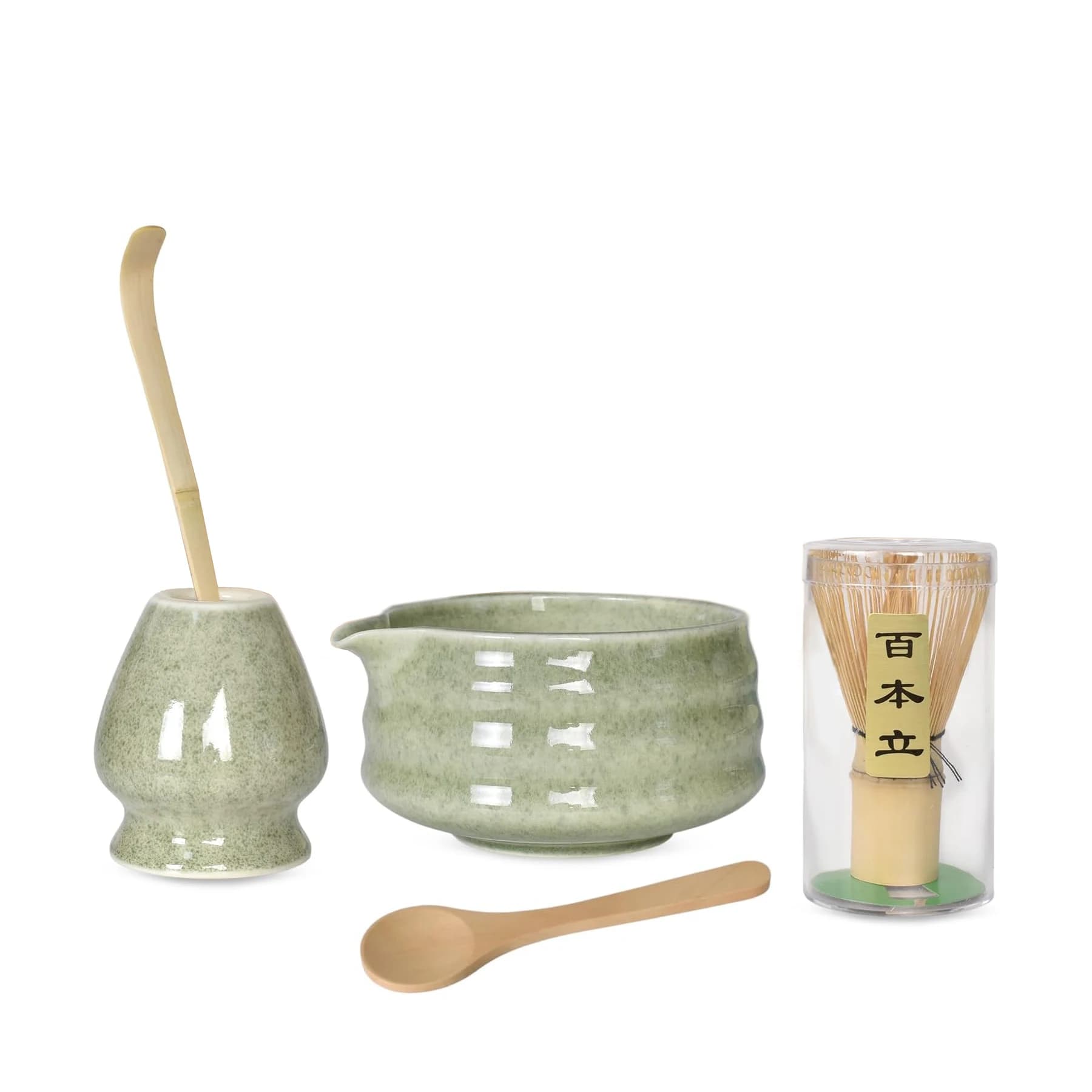 Set 6 Piezas Te Matcha Kit con Batidor de Bambú (Chasen), Pala (Chashaku), Cuenco, Portabatidor, Cuchara de Té, Colador de Acero, Juego de Matcha