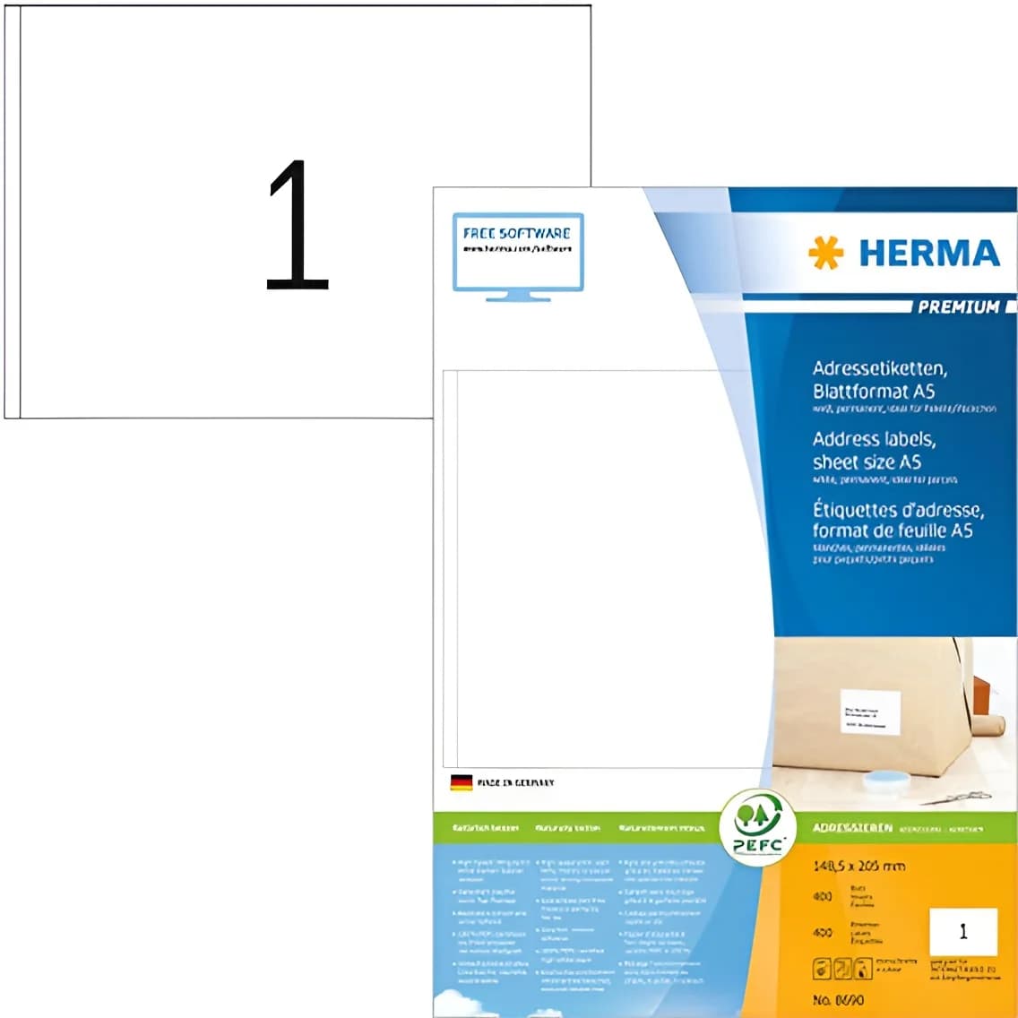 Herma Premium Address Labels 148.5x205mm for Efficient Mailing, Pack of 400 High-Quality Self-Adhesive Labels Compatible with Printers, Perfect for