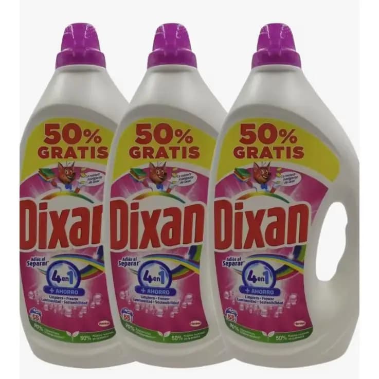 Dixan Gel Adiós al Separar Total 4+1, Detergente Líquido para Lavadora 3uds*55 Lavados, jabón líquido para la ropa de color, limpieza,