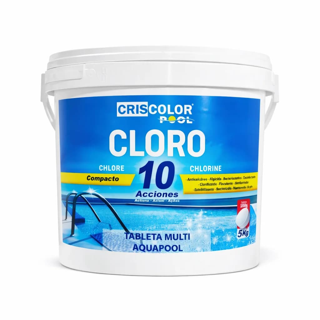 Cloro Multifunción Criscolor 5 y 10 Acciones en Pastillas para Piscina Tabletas Compactas con Alguicida, Antical y Floculante
