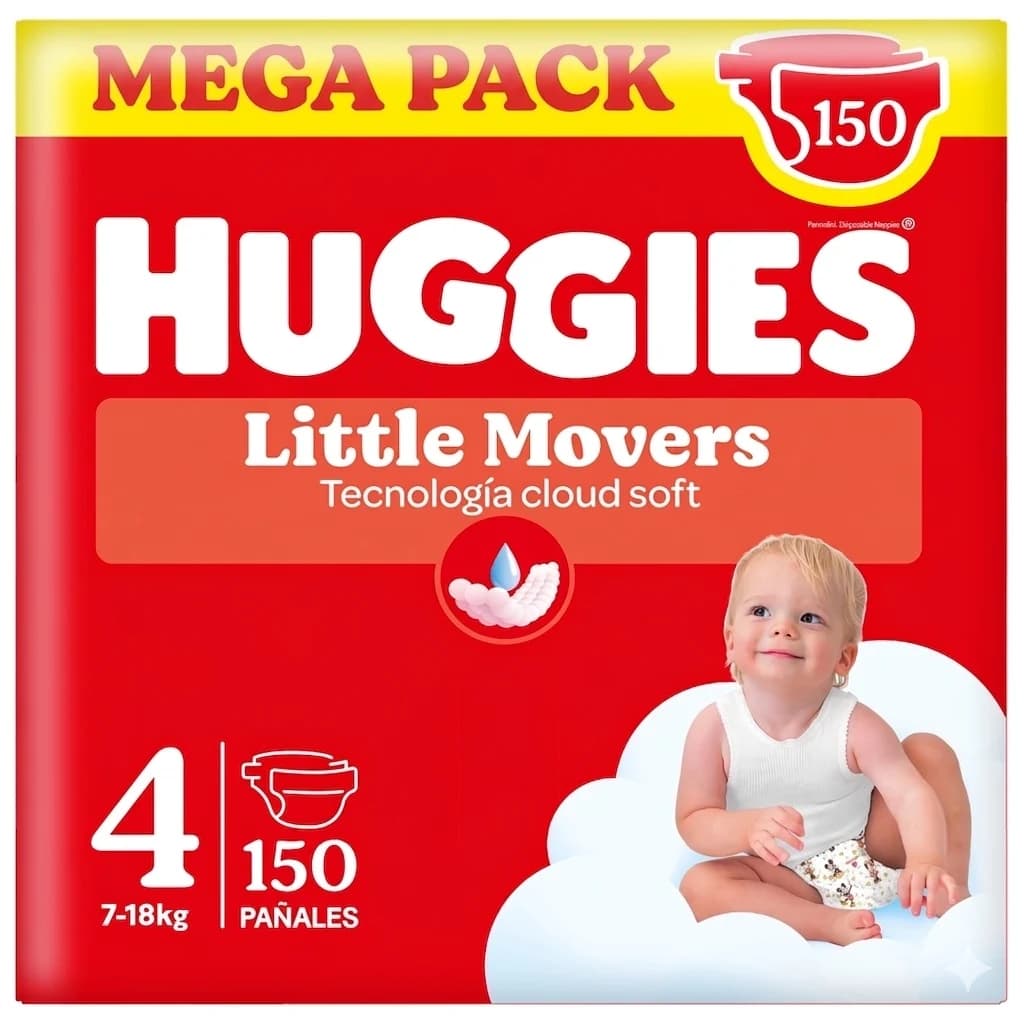 Huggies Little Movers - Ultra Comfort Pañales para Bebé, Tallas 3,4,5 y 6. Cintura Flexible, Elástica y Suave, Efecto Anti-Humedad, Mantiene al