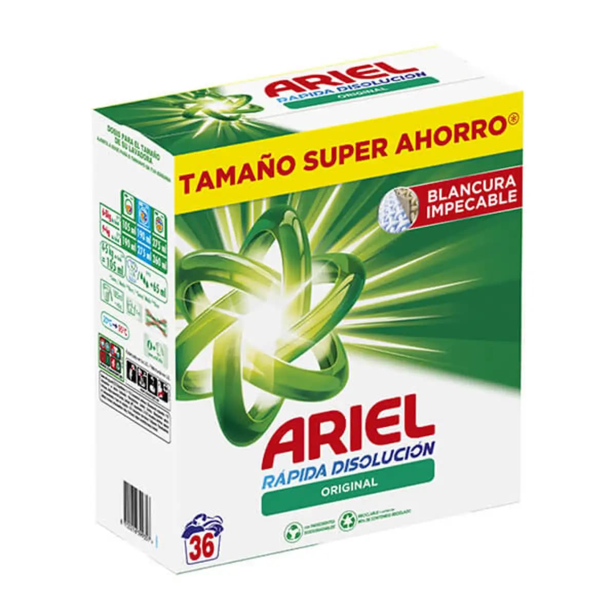 PACK de 2 - Detergente Polvo 36 Lavados Ariel rapida disolución original