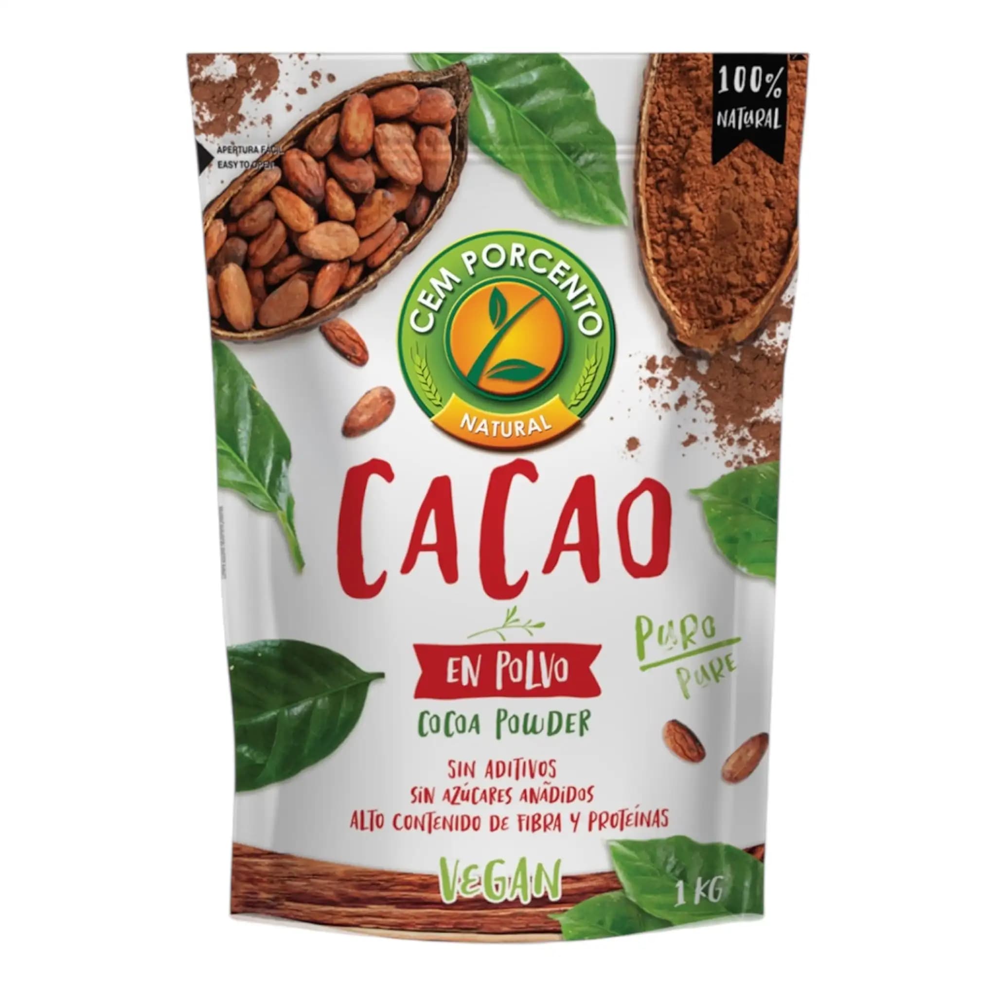 Cem Porcento Cacao en Polvo 100% Natural - 1Kg - Cem Porcento cacao