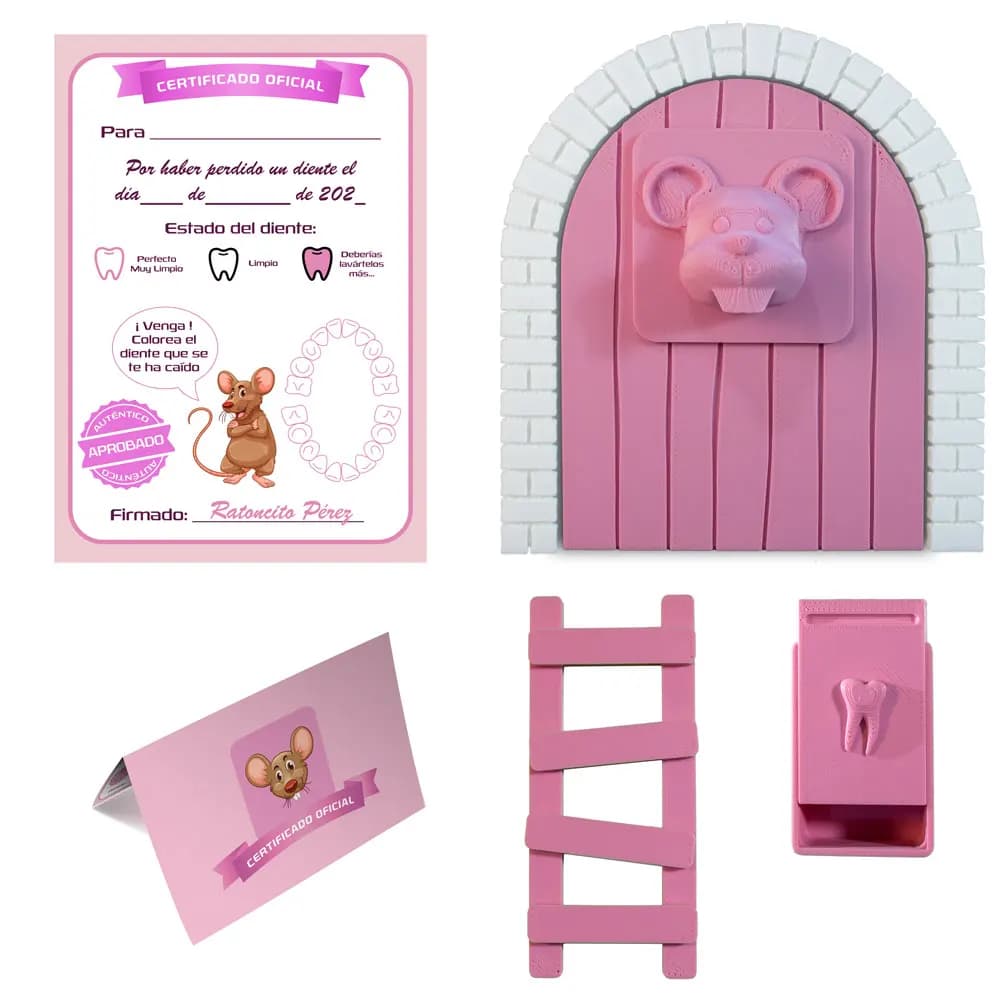 MFS Myfuturshop® Raton Pérez Puerta mágica, Caja para el Diente, Escalera, 4 certificados de Diente Limpio. Regalo Original para niño y niña.