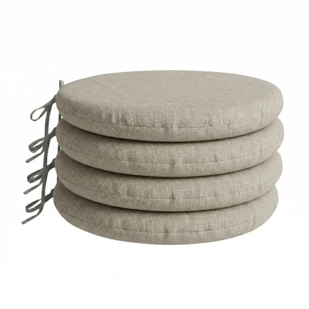 PIND Pack 2/4/6 Cojines Redondos para Silla 40x40x3,5 cm con Relleno de Espuma, con Cintas de Sujeción, Funda Efecto Lino Algodón y PES, Cojín para