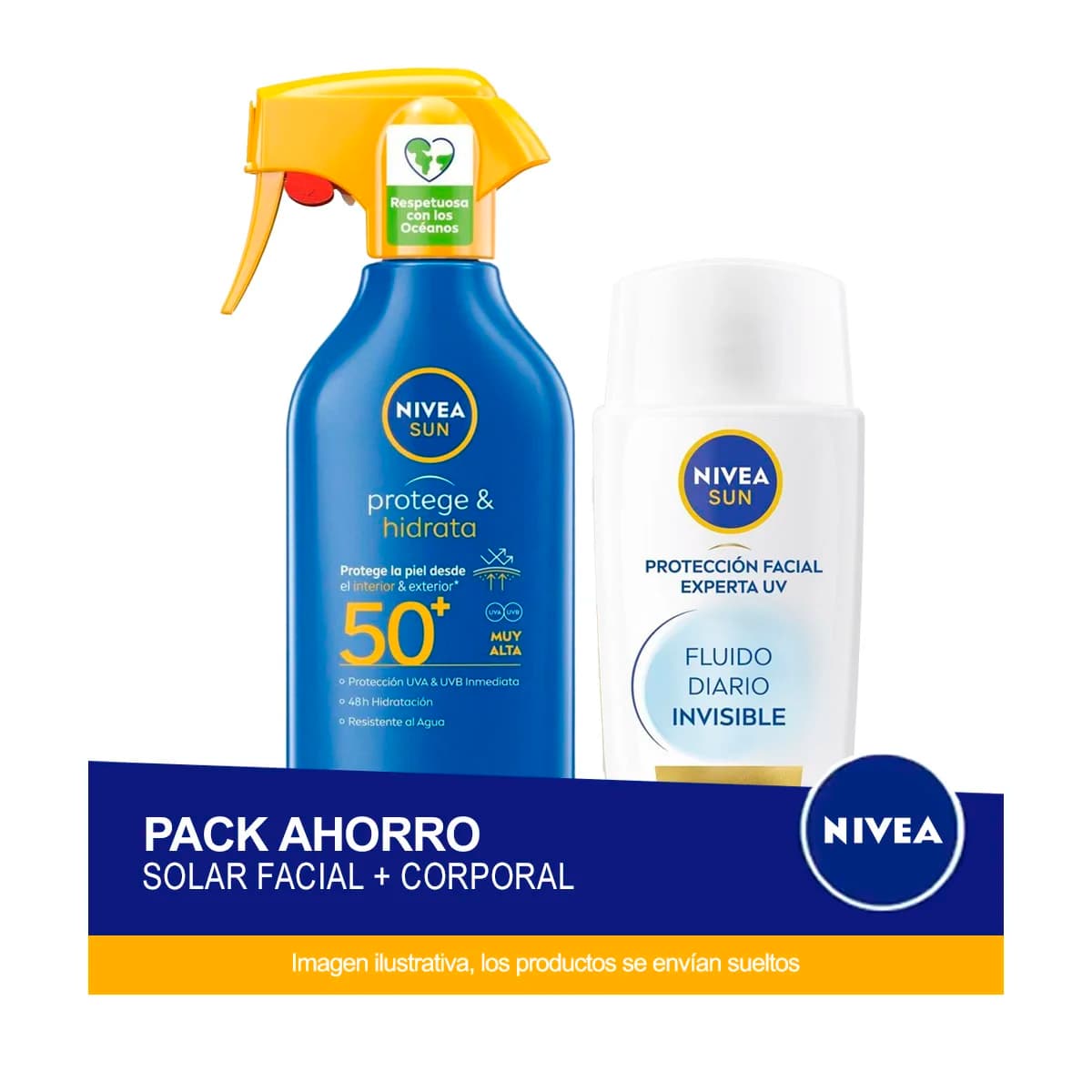 NIVEA SUN - Fluido Facial Diario Invisible FP50+ 40ml + Spray Solar Protege & Hidrata FP50+ 270ml
