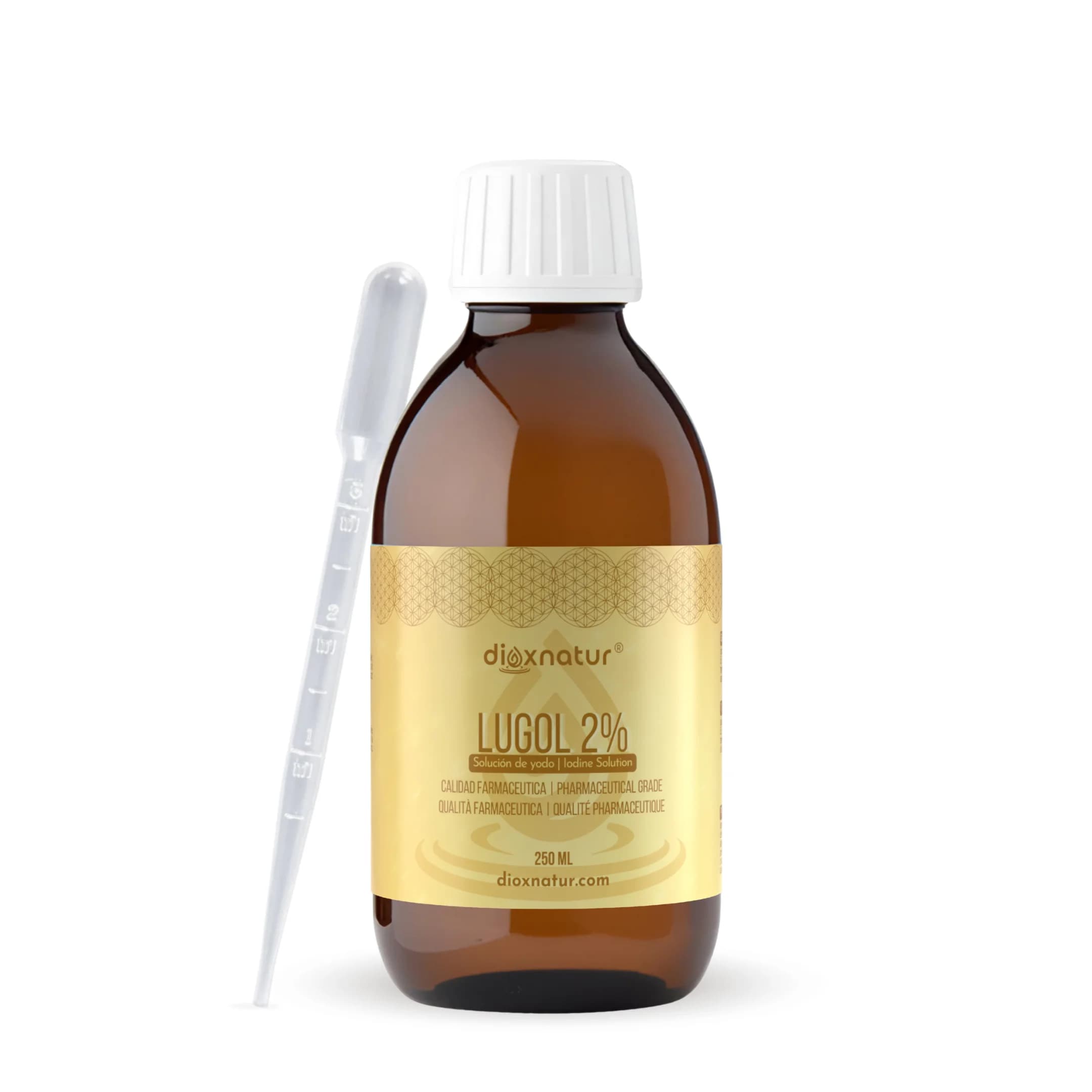 Dioxnatur Solución de Lugol 5% Calidad Farmacéutica 250ml | Gotas de Yodo Líquido y Yoduro de Potasio con Pipeta Dosificadora Precisa