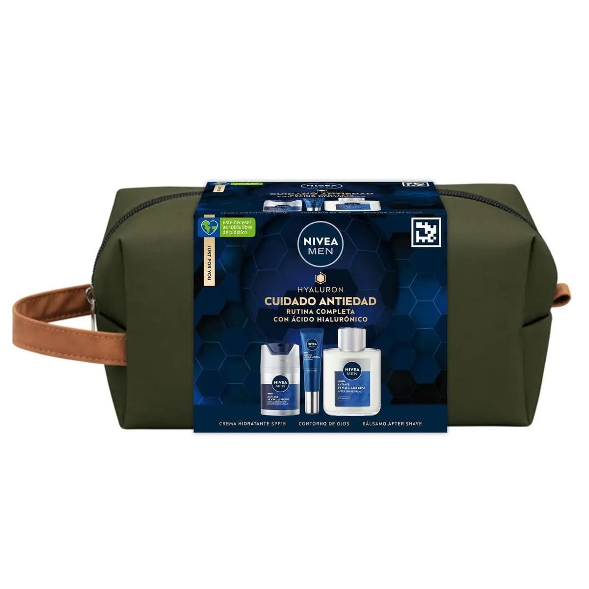 NIVEA MEN Neceser Cuidado Antiedad con Ácido Hialurónico: Crema Facial, Bálsamo After Shave y Contorno de Ojos para Hombre